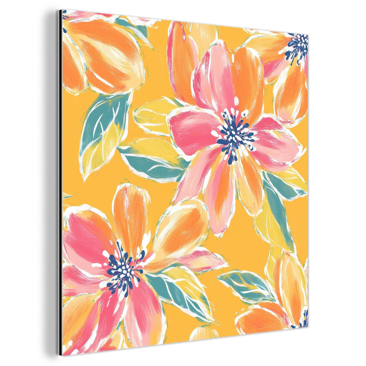 MuchoWow Metallbild Textur - Blumen - Farbenfroh, Inkl. Aufhängung, Alu-Dibond-Druck, Wandbild aus Metall, Aluminium deko, 20x20 cm