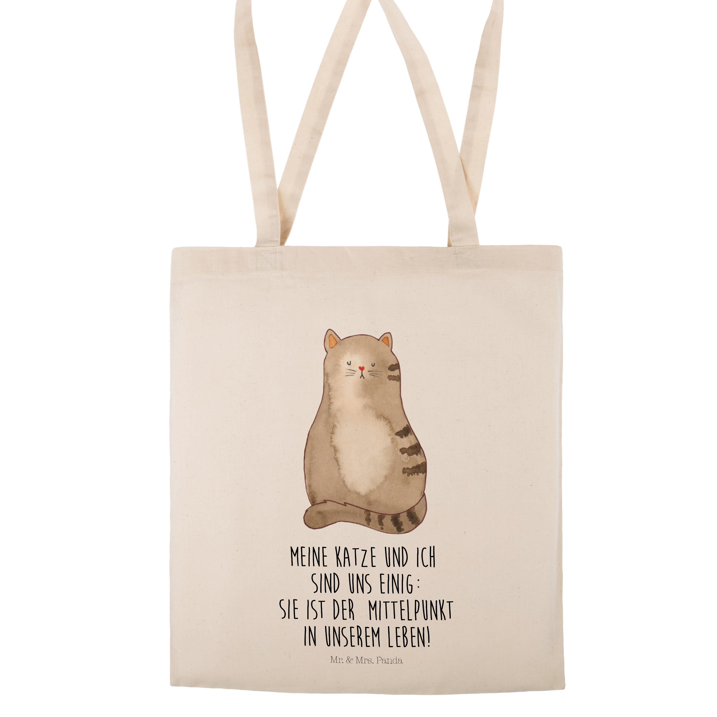 Katze Mr. Mrs. Transparent (1-tlg) Tragetasche - Beutel, sitzend - Einkaufstasche, Geschenk, Katze Panda &