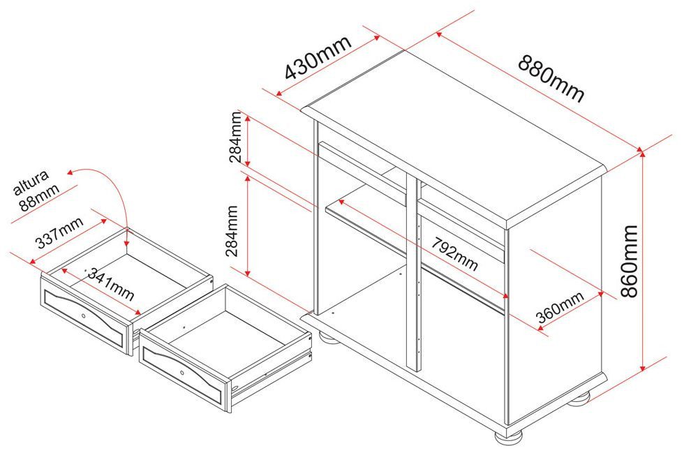 FURNARO Kommode, Anrichte, Sideboard, Schrank 88 x 43 x 87 cm
