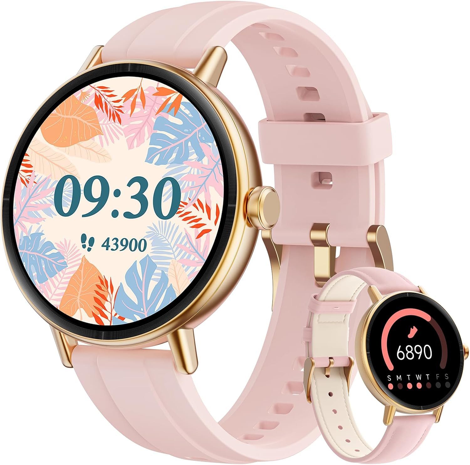 Zevelora Damen Smartwatch mit Bluetooth-Telefonie und Gesundheitsfunktionen Smartwatch (1.27 Zoll, Andriod iOS), Fitnessuhr für Damen mit Anruffunktion und über 100 Sportmodi