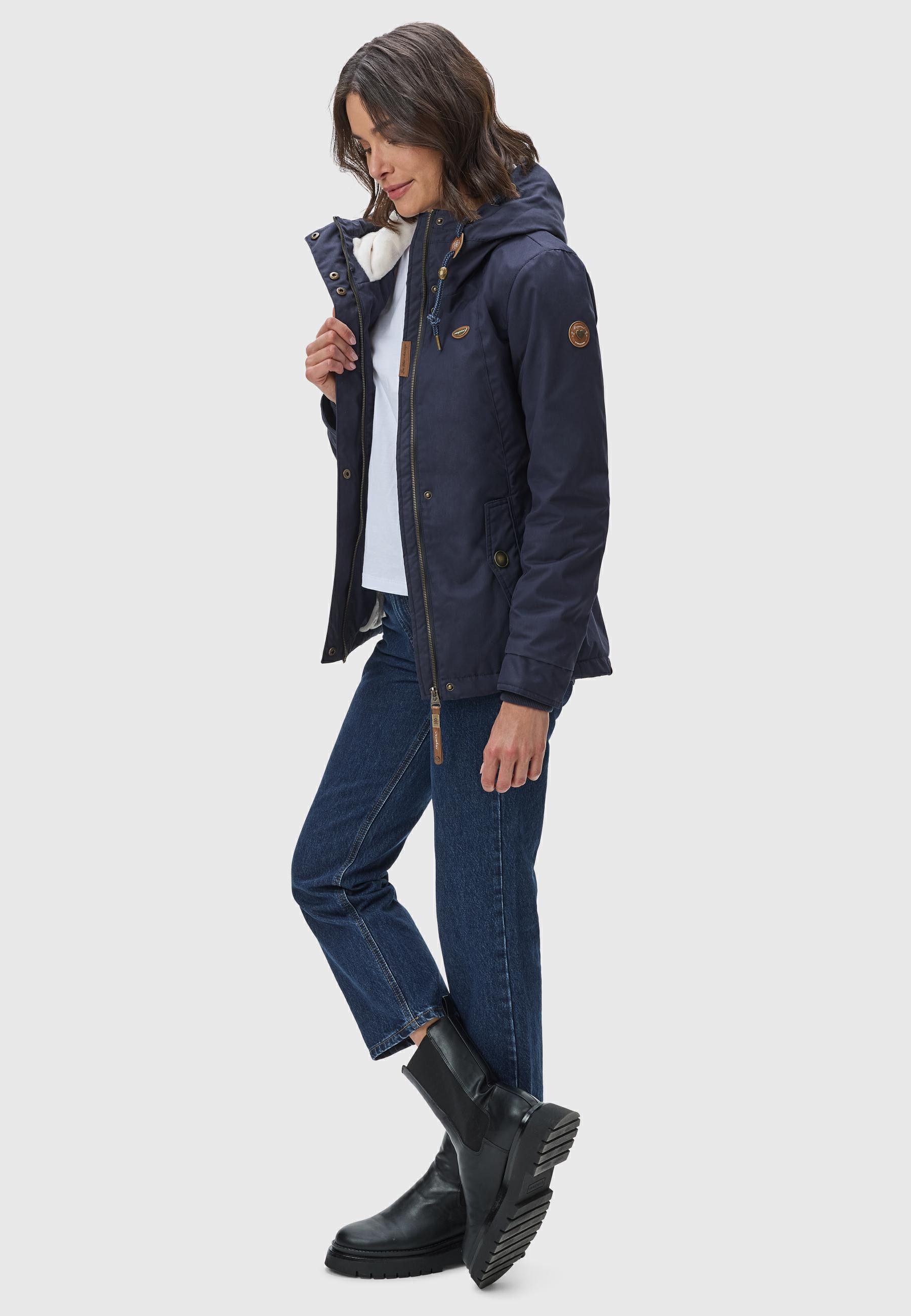 Ragwear Winterjacke Monade Damen Winterparka mit Kapuze und m. Fleece gefüttert