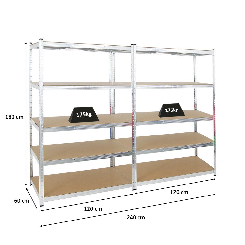 Ragnar, Schwerlastregal 2-tlg. 180x120x60cm, Schwerlastregal PROREGAL® HxBxT Verzinkt, MegaDeal 2x