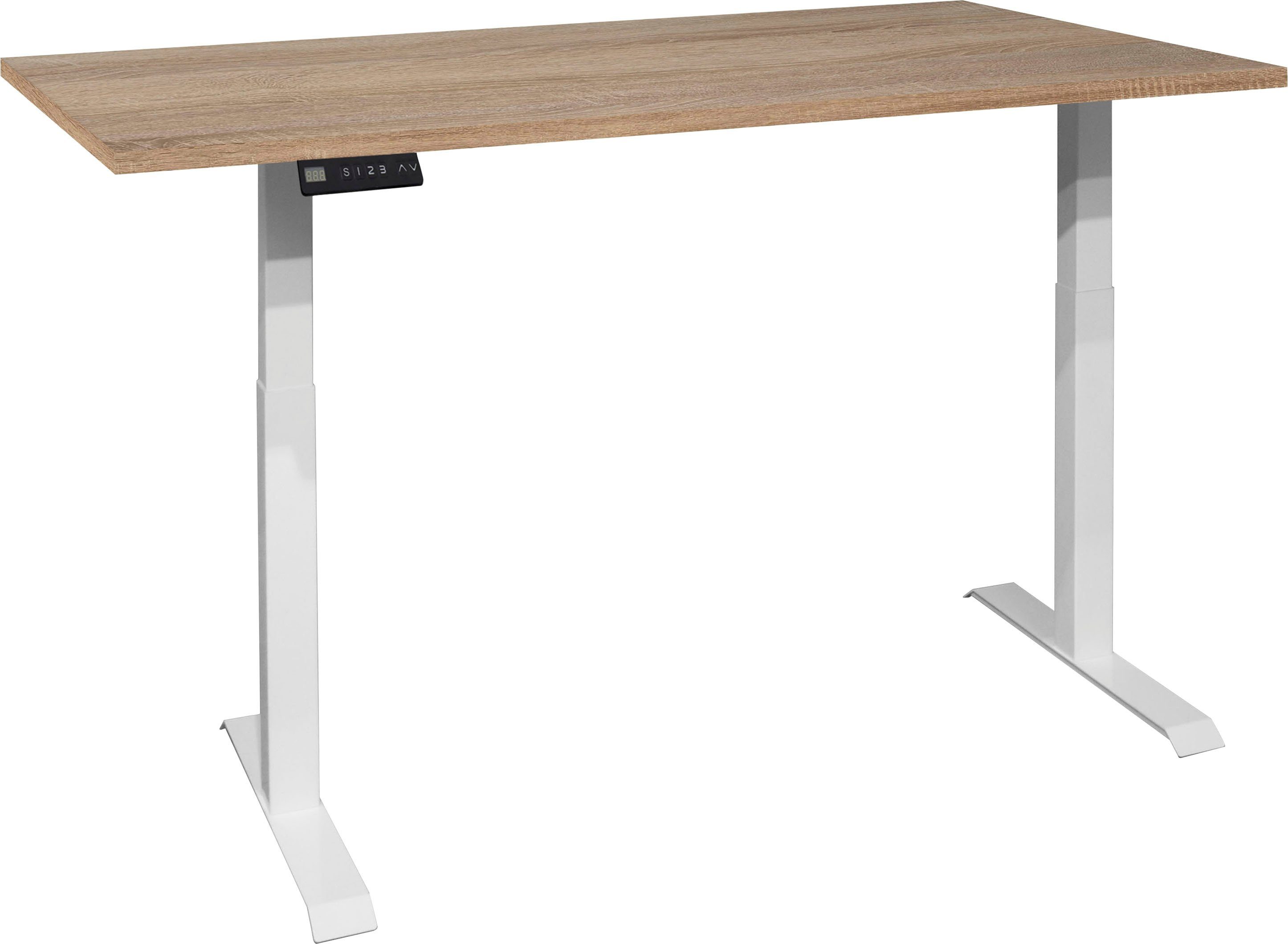 Mäusbacher Schreibtisch Big System Office, Breite 120 cm, elektrisch höhenverstellbar weiß matt / eiche sägerau | eiche sägerau