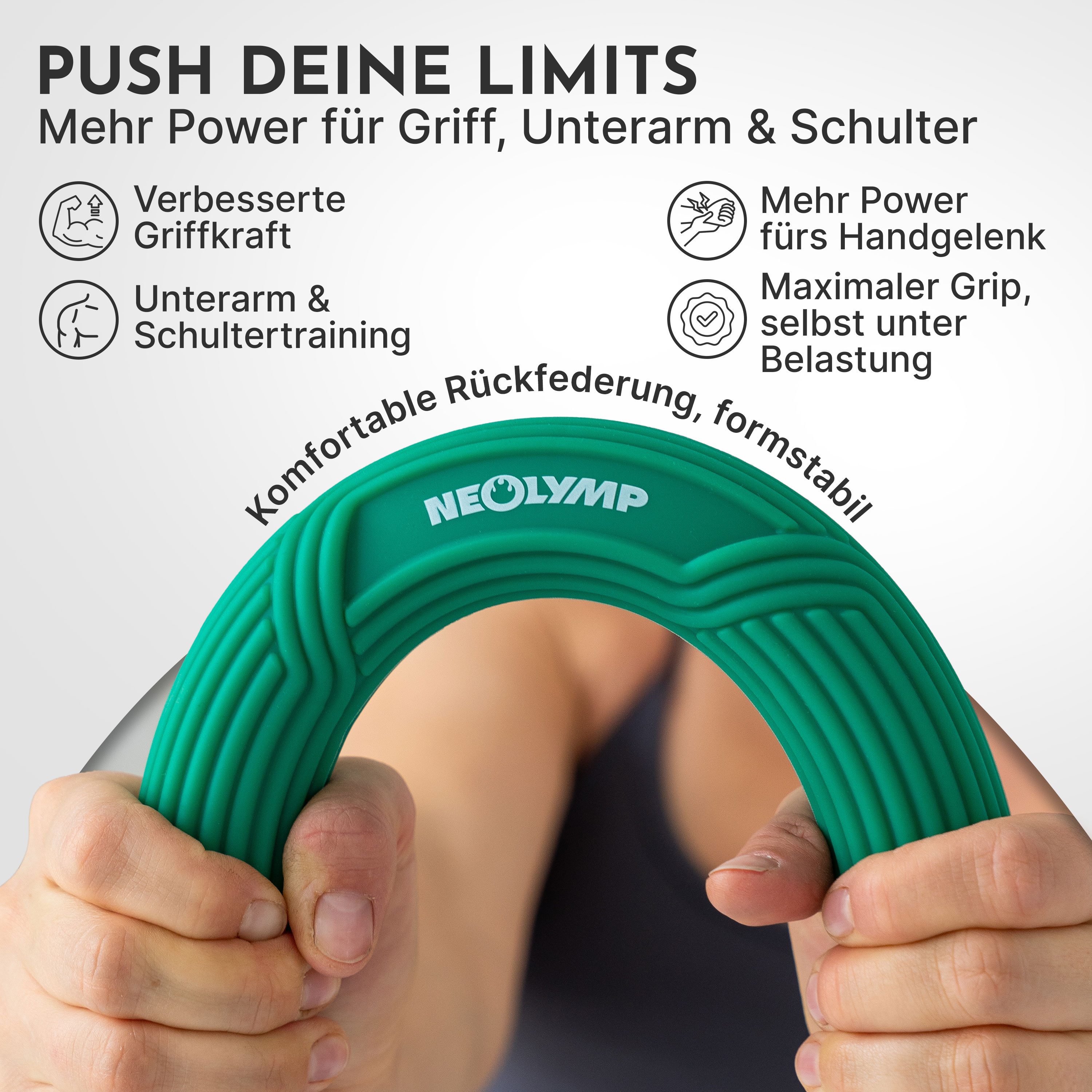 NEOLYMP Handmuskeltrainer Handtrainer Unterarmtrainer – Griffkraft & Rehabilitation –Therapy Bar (Hand Trainingsgerät inkl. Tragetasche, Übungsheft & E-Book), Grip Strength Trainer aus Silikon, rutschfest & langlebig