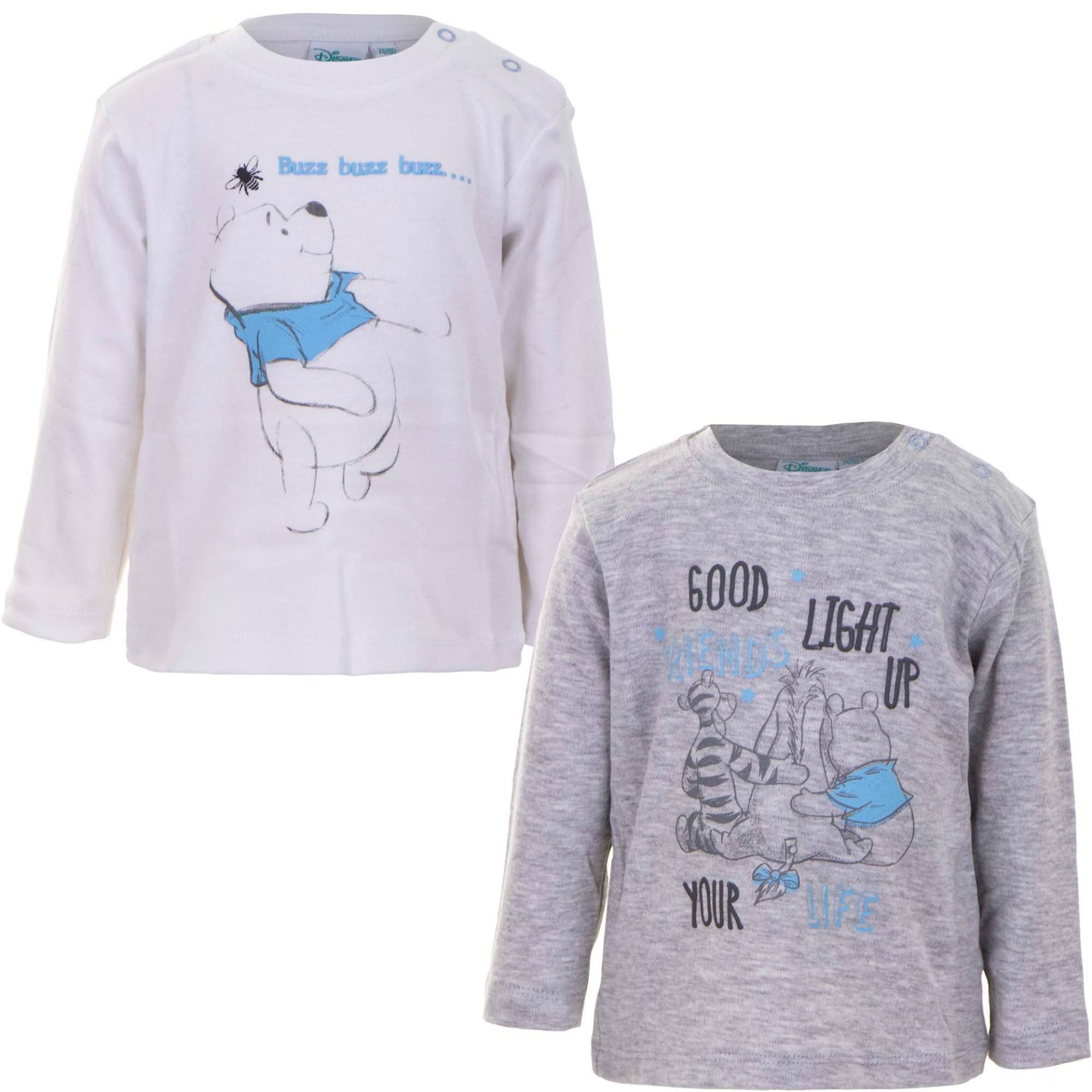 Disney Winnie Puuh 2-in-1-Langarmshirt Winnie the Pooh Babyshirts Grau 2er Pack Langarm 100% Baumwolle
