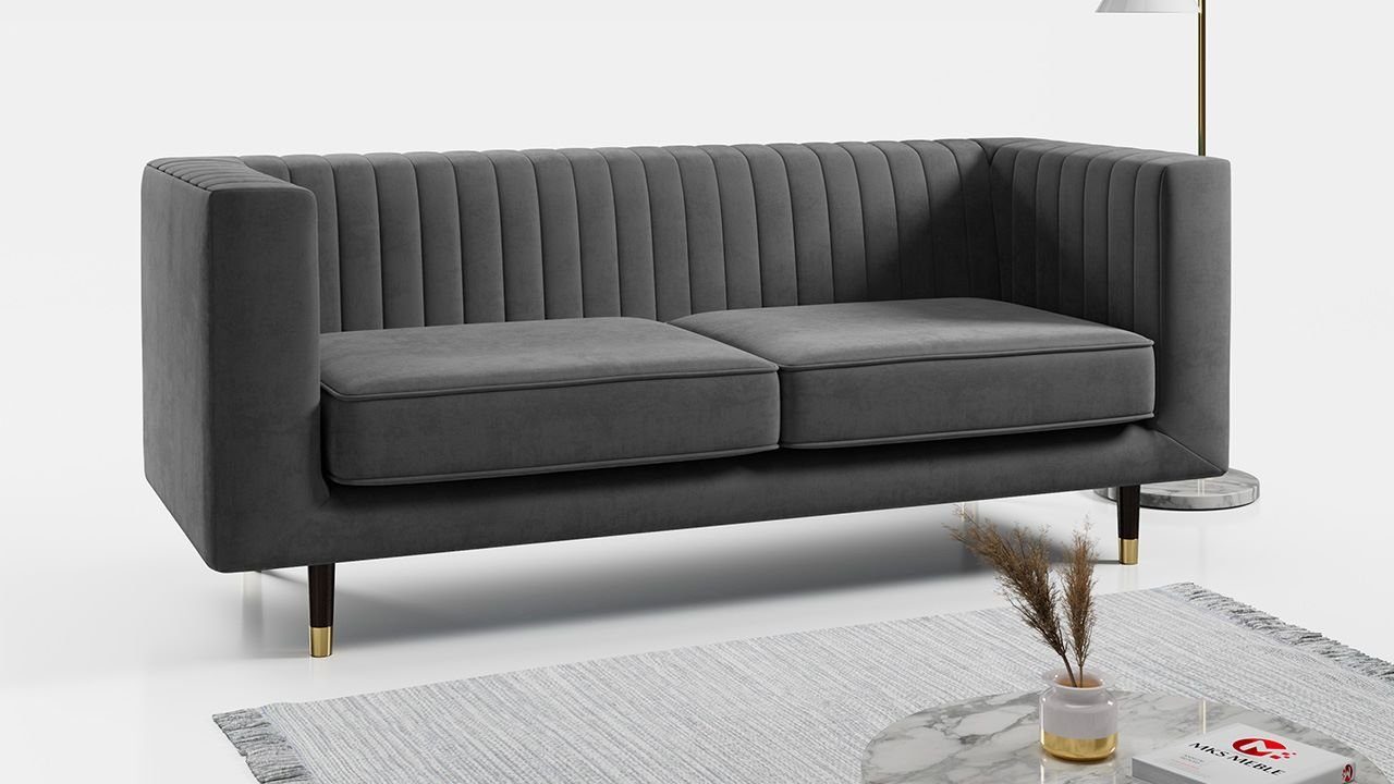 Beinen, MÖBEL Dunkelgrau Dreisitzer-Sofa, Stil, Sofa MKS für hohen Ein Modern Wohnzimmer Paros mit ELMO 3,