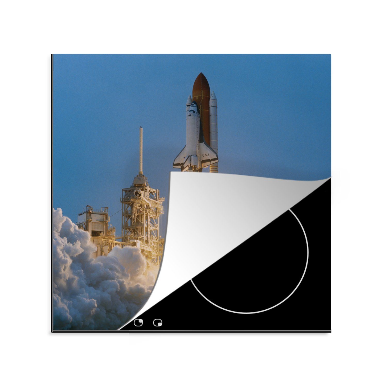 MuchoWow Herdblende-/Abdeckplatte Ein Start des Space Shuttles, Vinyl, (1 tlg), 78x78 cm, Ceranfeldabdeckung, Arbeitsplatte für küche