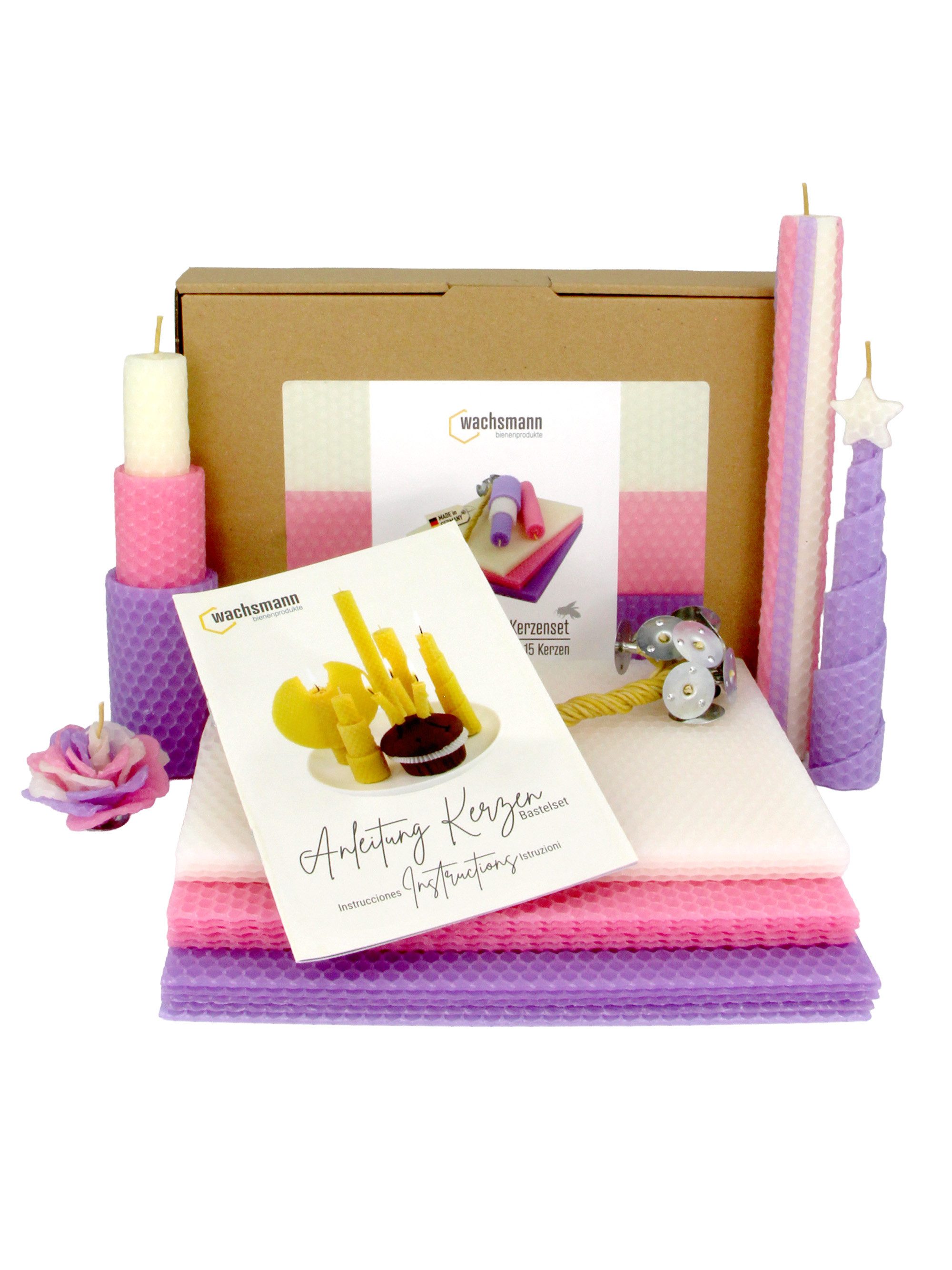 Wachsmann Bienenprodukte Bienenwachskerze selber machen Set (Komplett-Set, Bienenwachsplatten und Hanf-Dochte für 15 Kerzen), reines Bienenwachs aus Deutschland