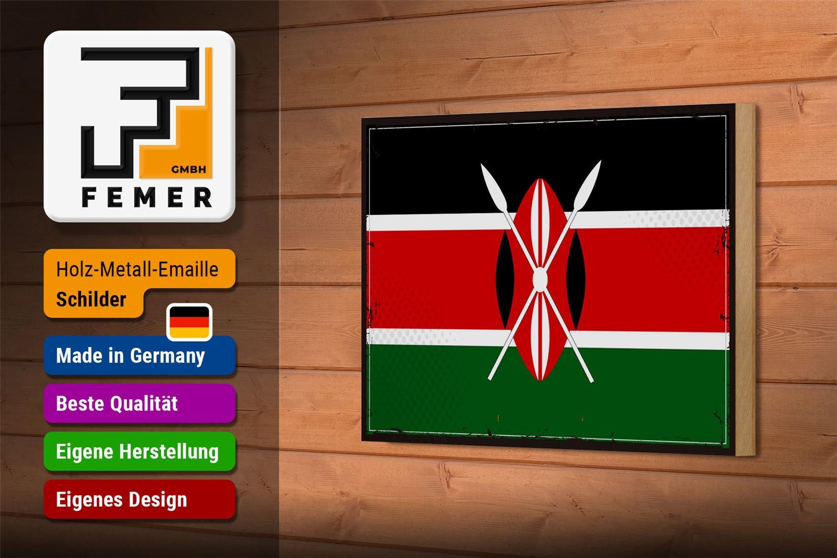 Femer GmbH Holzbild Flagge Kenias 18x12 cm Retro Flag of Kenya, Flaggen (1 St), Glatte Holzfaserplatte (MDF), vorn beschichtet