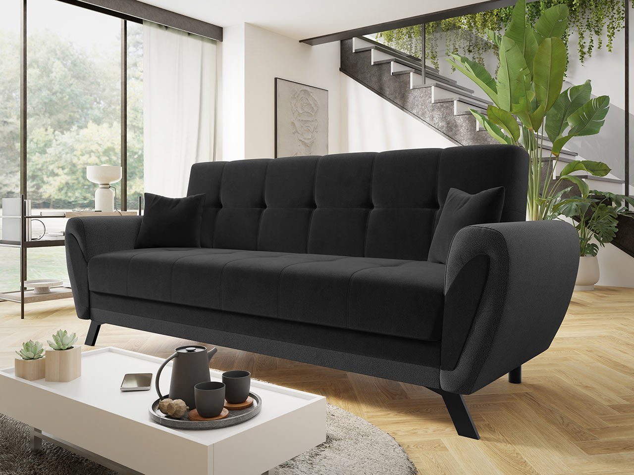 228x90x93 mit cm Bettkasten, 3-Sitzer, Metallfüße, Schlaffunktion Kaja, Schlafsofa und MIRJAN24