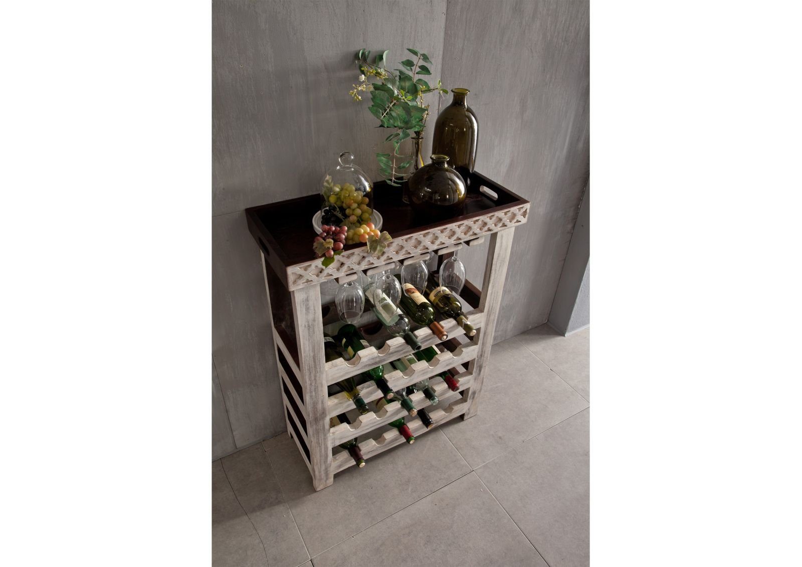 Massivmoebel24 Weinregal CASTLE-ANTIK, 1-tlg., Weinregal Mango / Akazie 70x30x90 weiß gewachst CASTLE-ANTIK #277