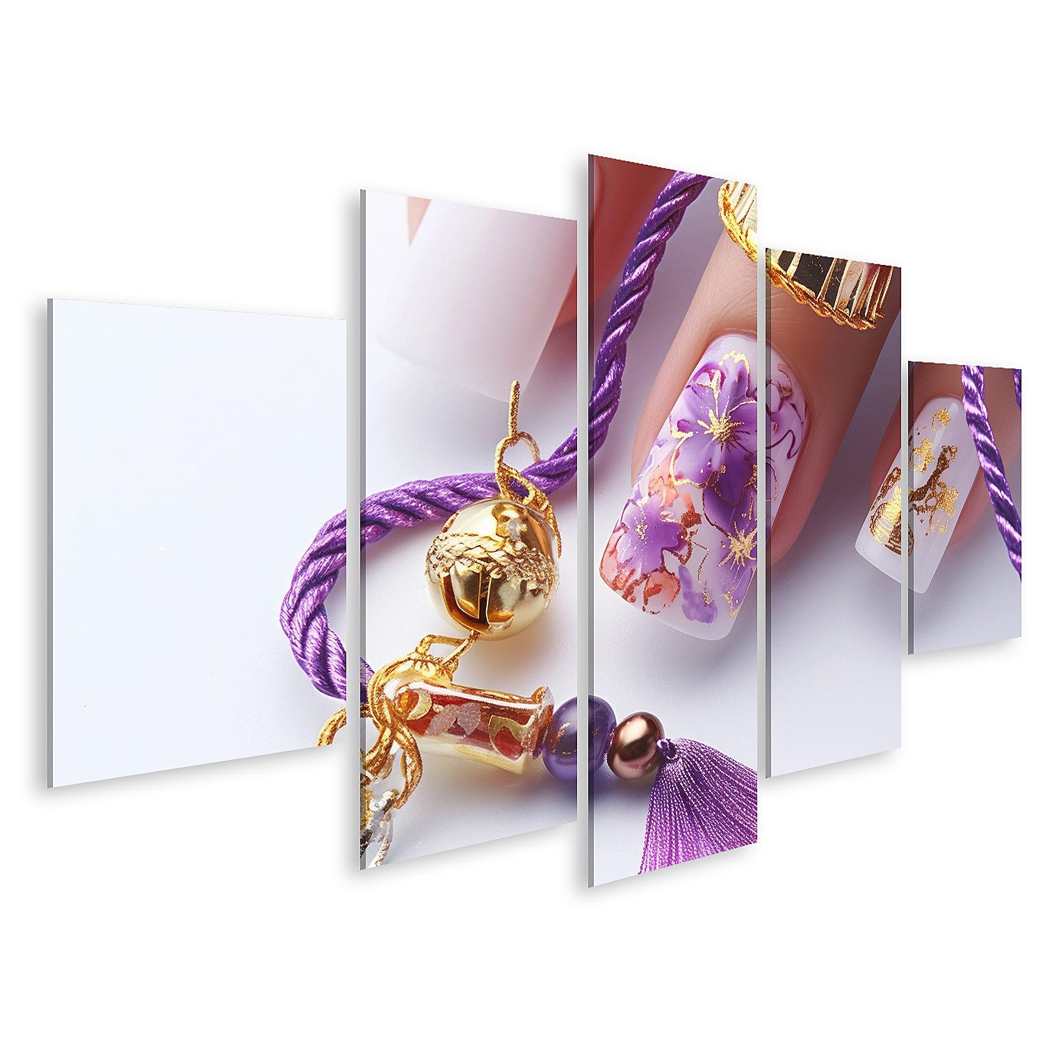 islandburner Leinwandbild, Luxuriöser Nageldesign mit goldenen Akzenten und Schmuck