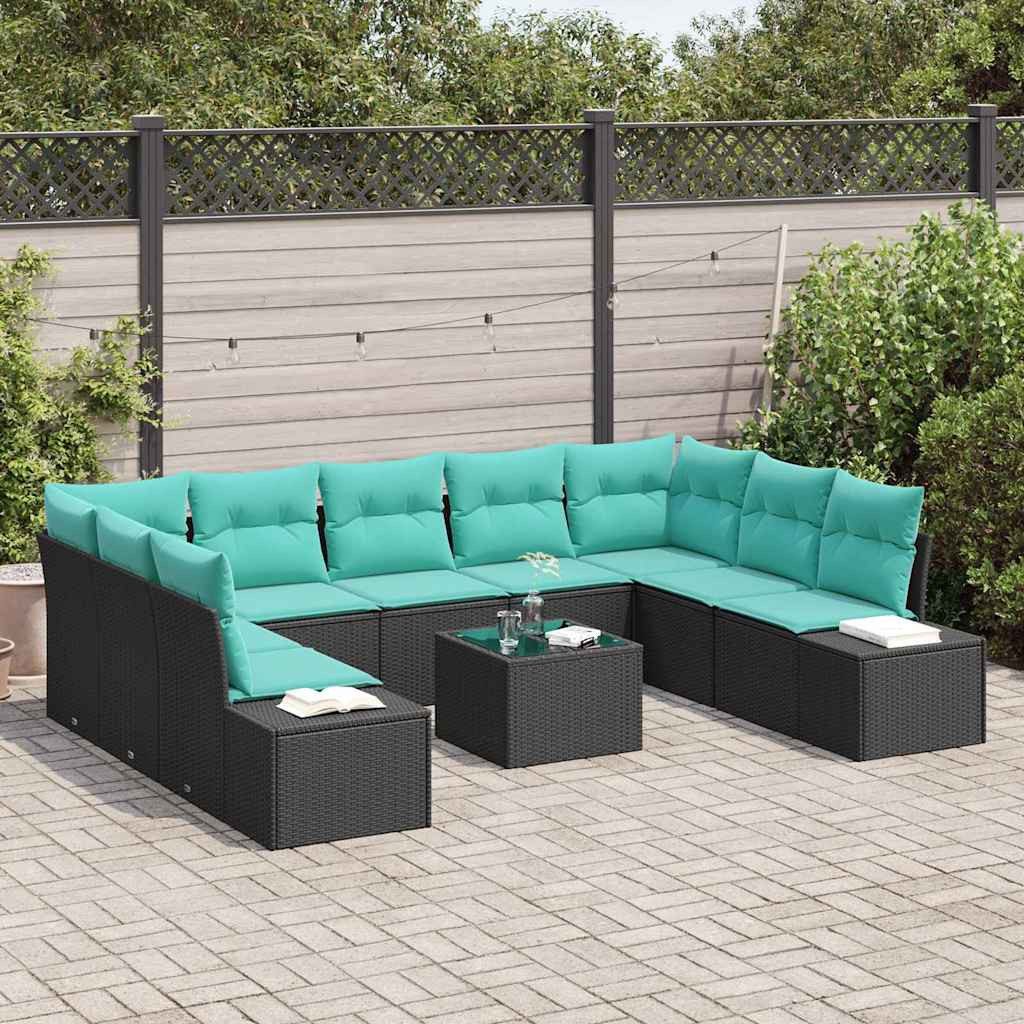 vidaXL Gartenlounge-Set Gartensofa-set 10 Stk. Schwarz Poly-Rattan, (10-tlg)
