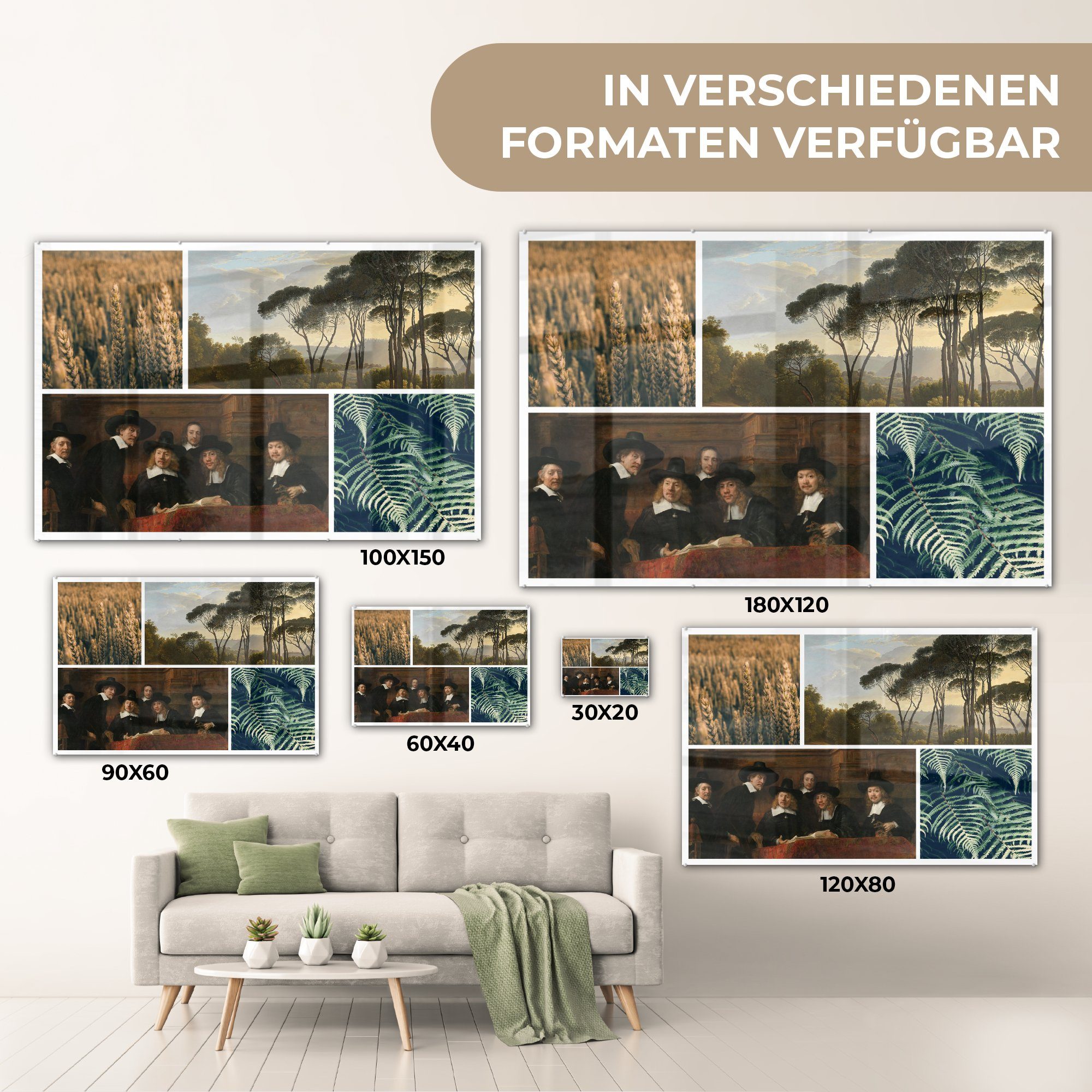 MuchoWow & Acrylglasbilder - Acrylglasbild Pflanzen, St), - Schlafzimmer Rembrandt Collage Wohnzimmer (1