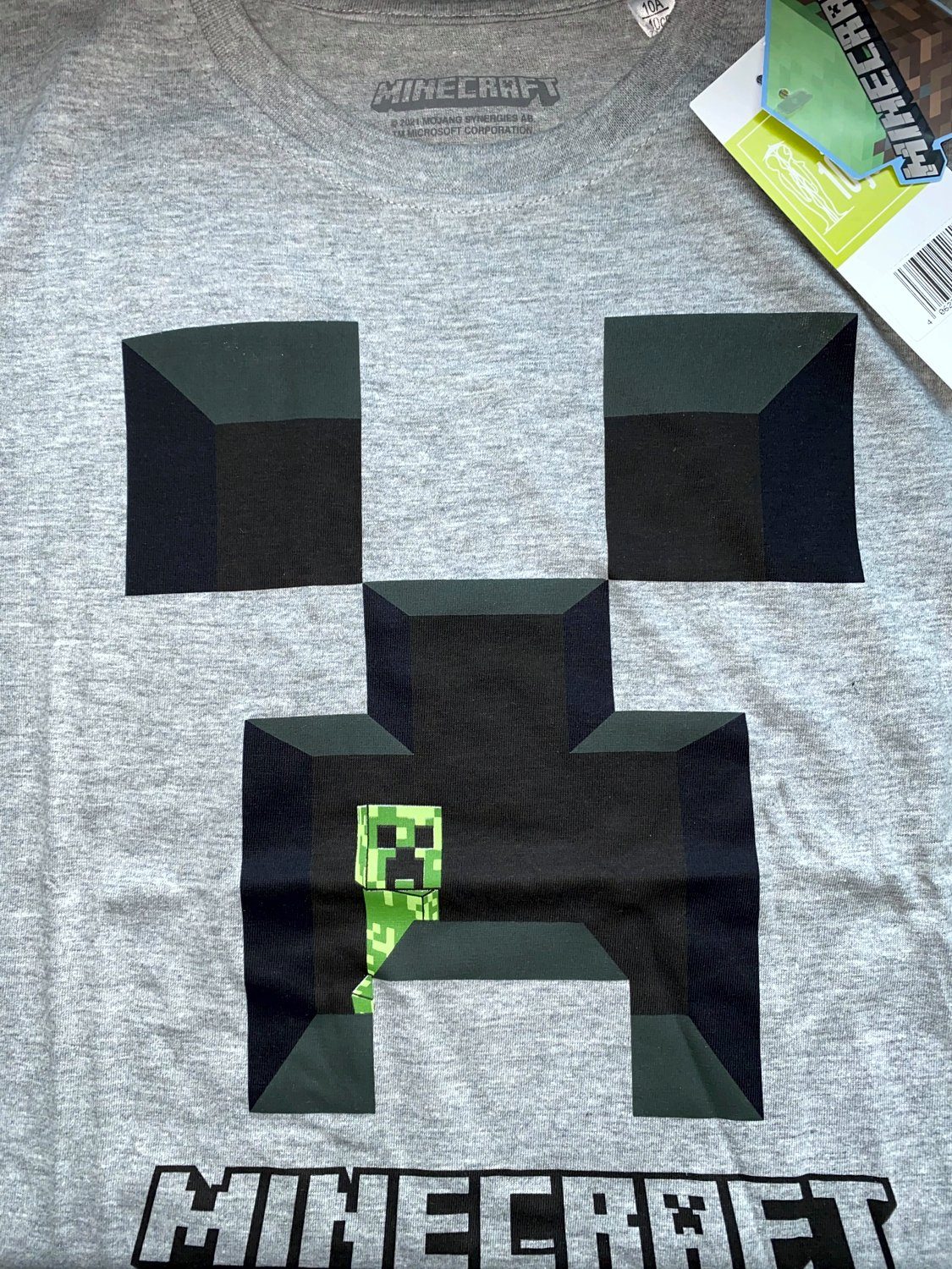 Minecraft T-Shirt MINECRAFT Kinder T-Shirt grau meliert Jungen und Mädchen Gr. 104 116 128 140 - 4 6 8 10 Jahre