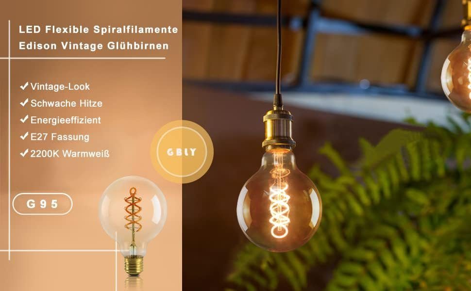 Haus Bulb 4W, für LED Birnen 1 ZMH Glühbirne: 2200k, Lampe Energiesparlampe Edison Vintage LED-Leuchtmittel St., Retro Filament G95//G125 E27, E27 Leuchtmittel