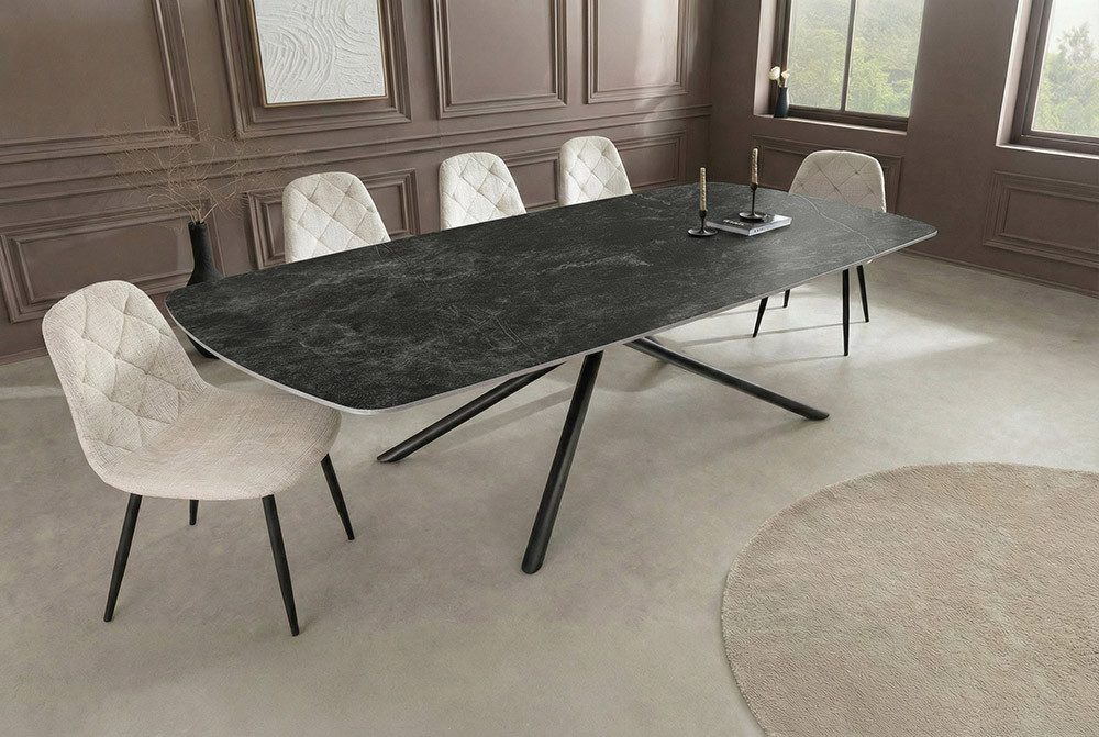 riess-ambiente Esstisch OSAKA 200cm anthrazit - Keramik, Metall, Sterngestell, Marmordesign (Einzelartikel, 1-St), Moderner Familientisch - ideal f. Wohnzimmer & -küchen oder Essbereich