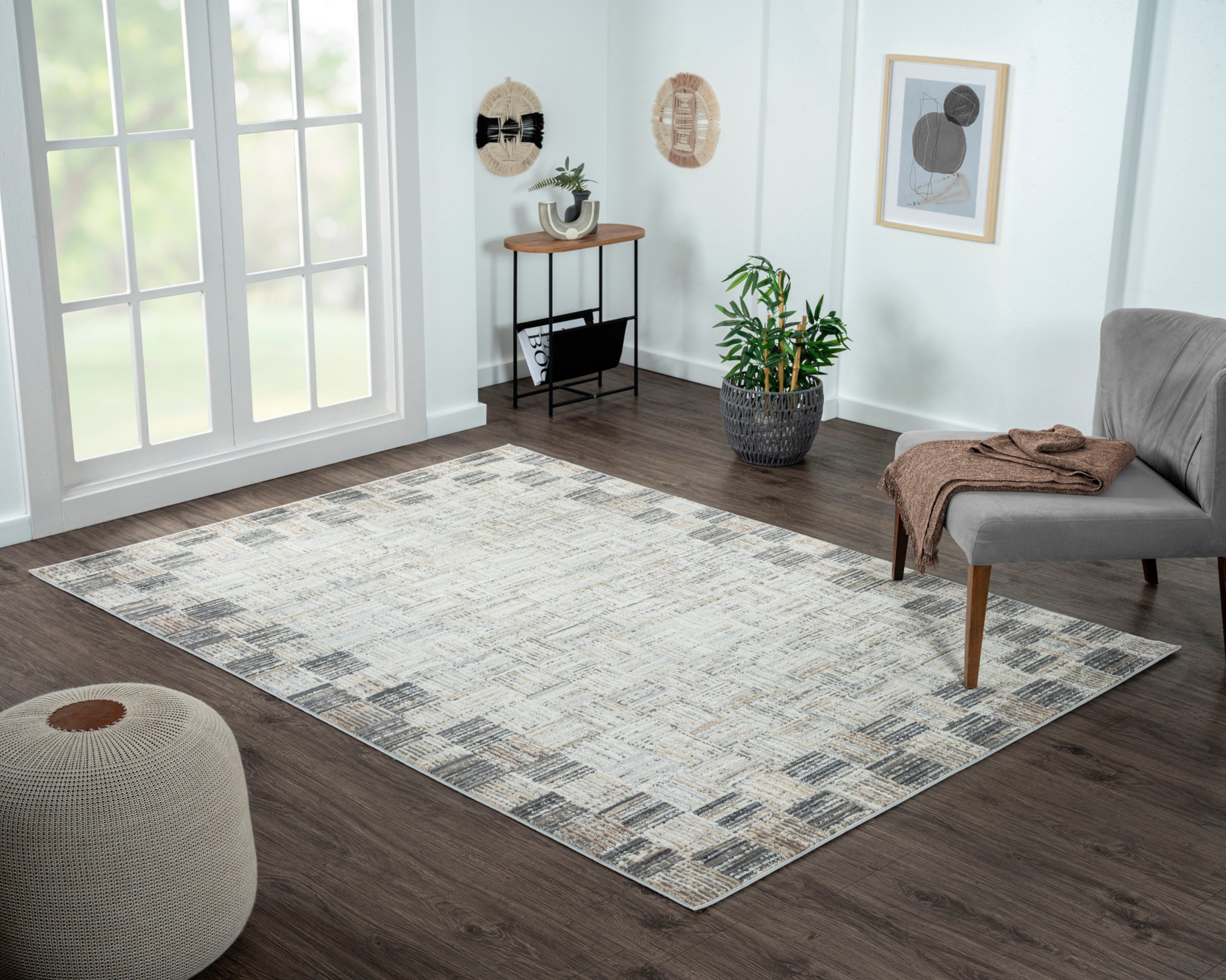 Myflair Möbel & Accessoires Teppich My Mood, LAGERRÄUMUNG, rechteckig, Höhe: 8 mm, Kurzflor, modernes Design, mit Bordüre, besonders weich, auch in rund