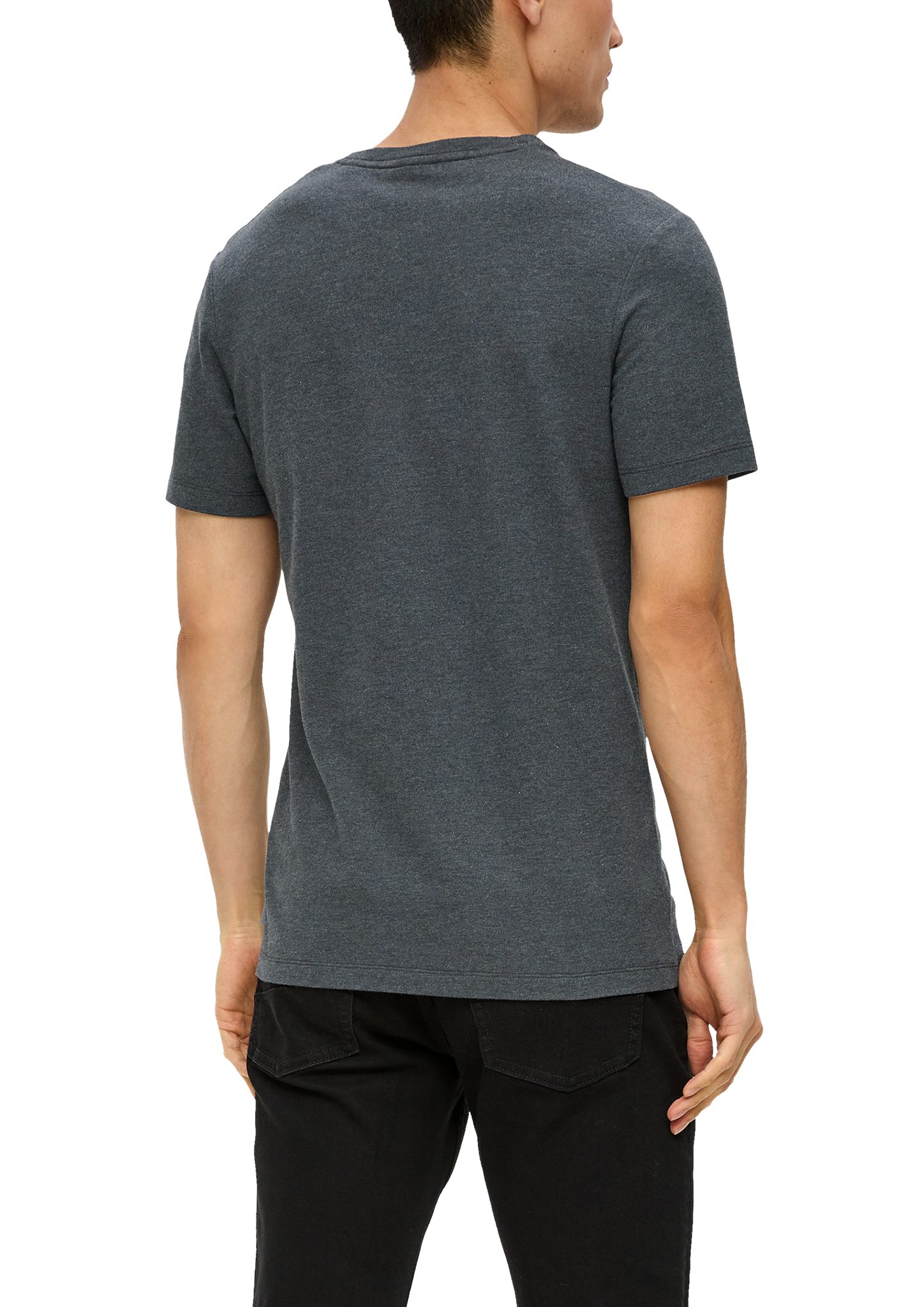Kurzarmshirt mit s.Oliver T-Shirt dunkelgrau Piqué-Struktur Blende