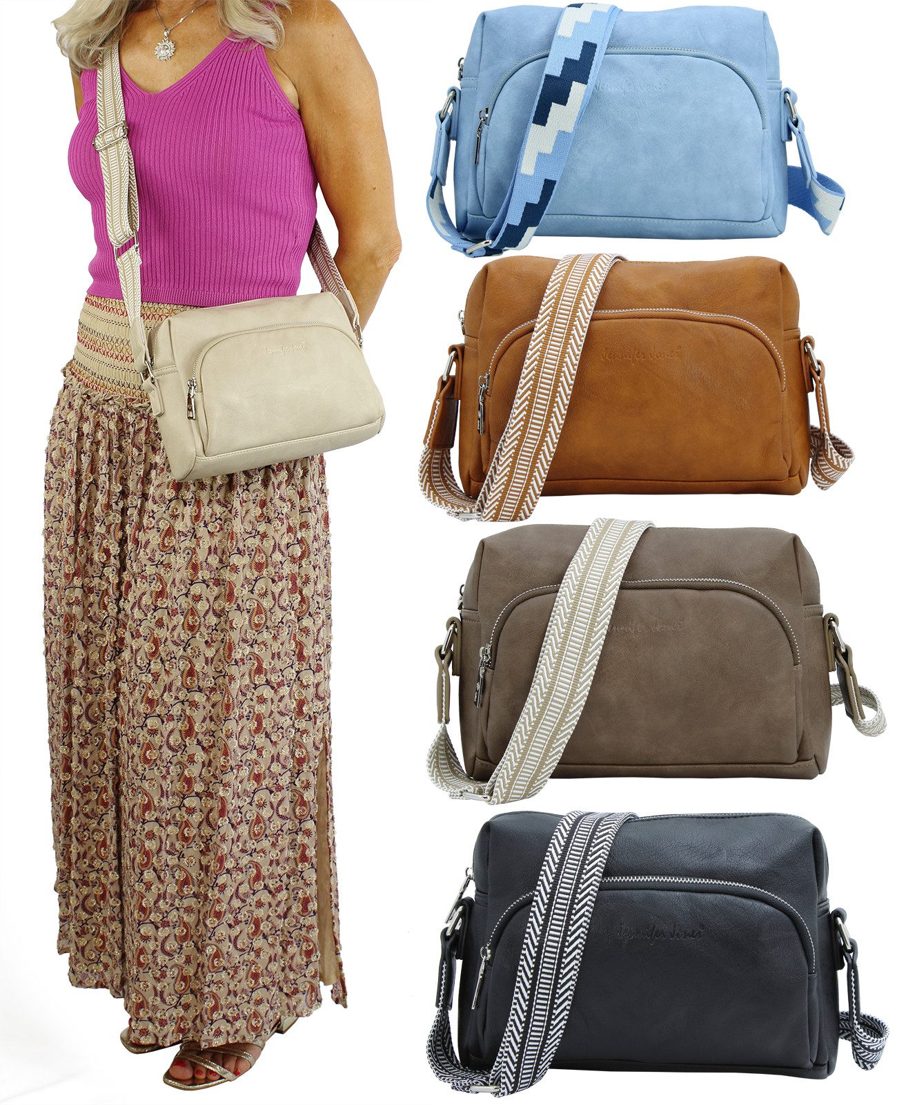 J JONES JENNIFER JONES Schultertasche Modische Damen Umhängetasche – Crossbody Bag mit gewebtem Schultergurt