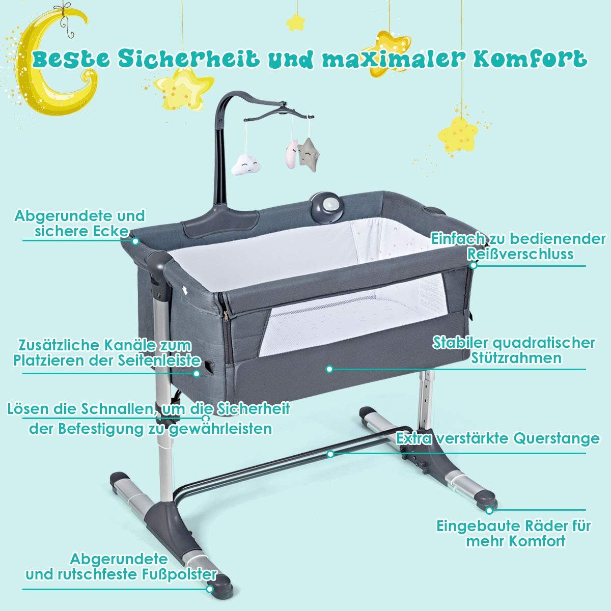 COSTWAY Beistellbett Reisebett, verstellbar, mit Spielbogen günstig online kaufen