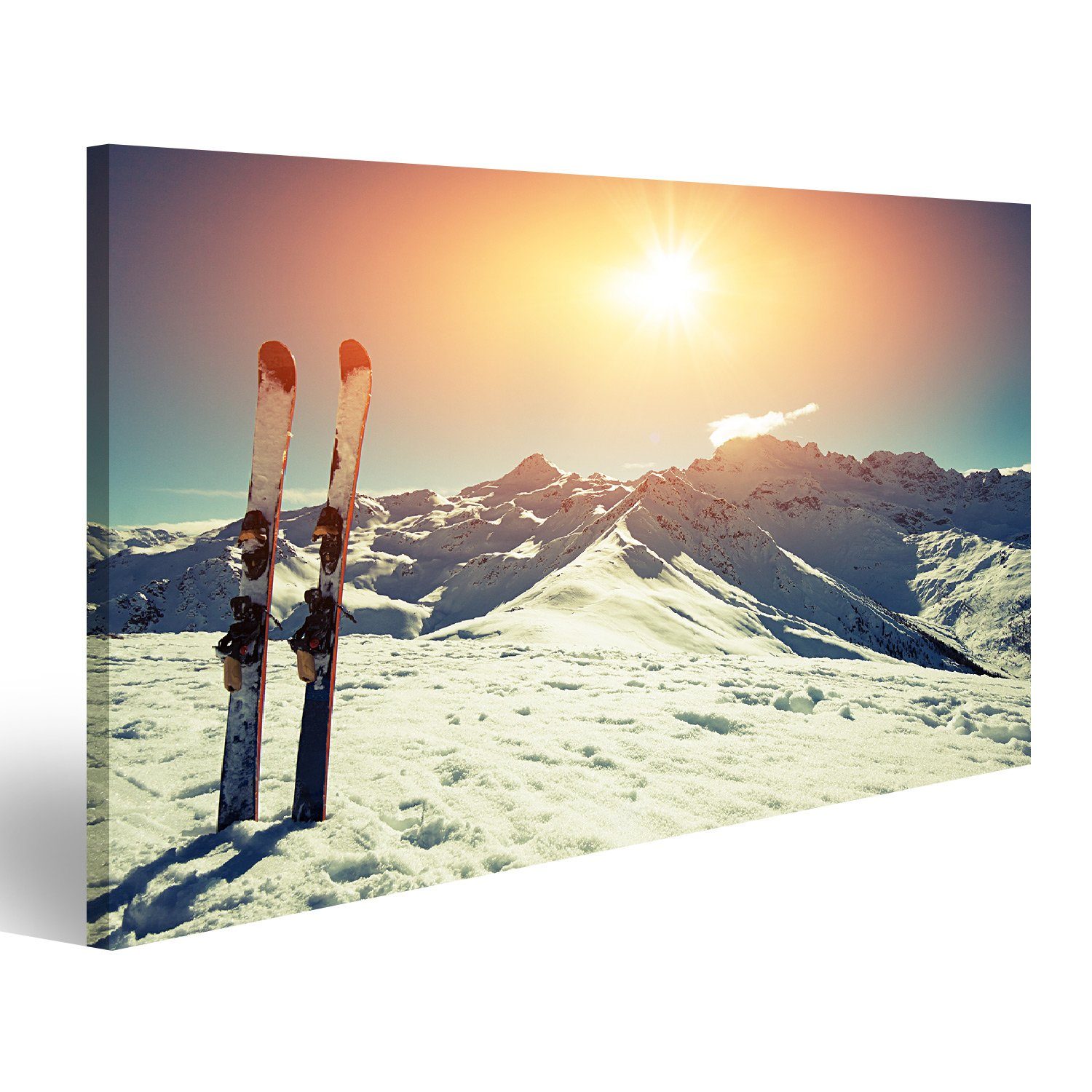 islandburner Leinwandbild Bild auf Leinwand Ski Im Schnee Im Gebirge 80x40cm 1-teilig