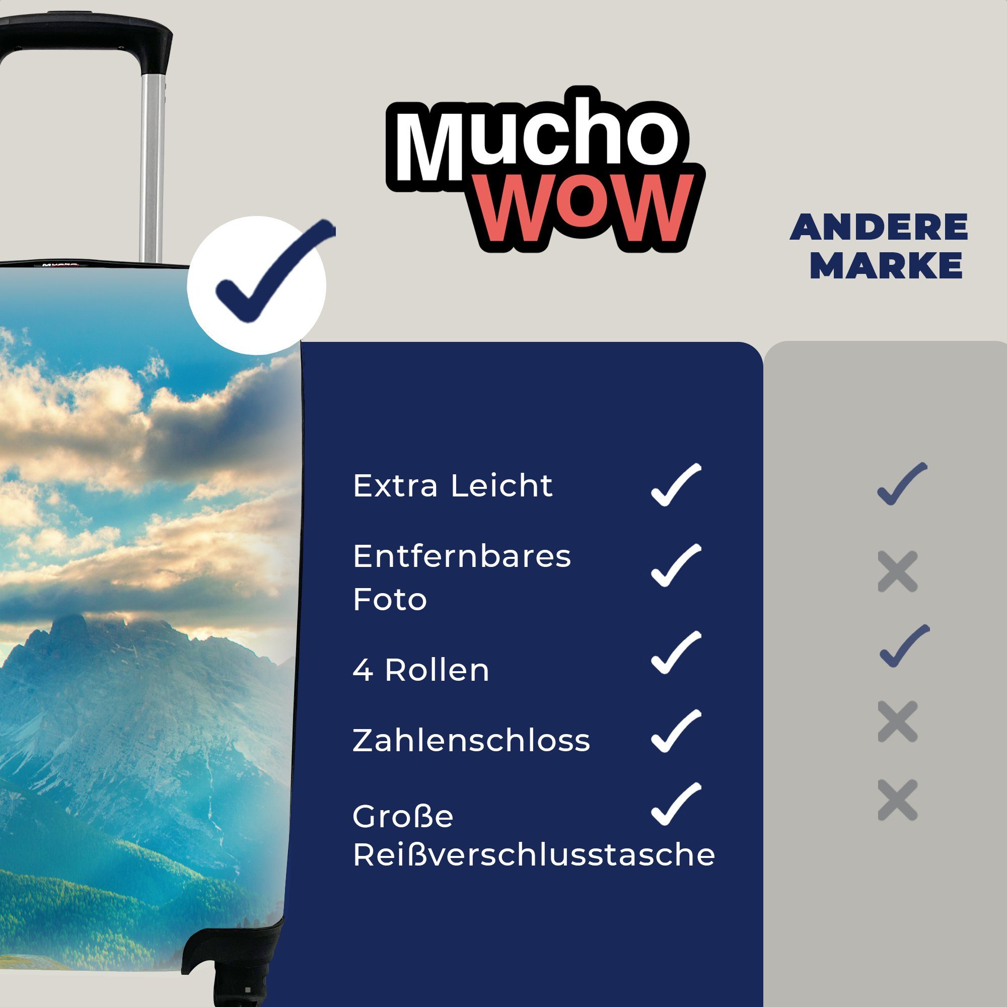 - Rollen, Handgepäck Reisekoffer Handgepäckkoffer 4 - rollen, Alpen Ferien, MuchoWow Reisetasche Trolley, für mit Sonne Natur,