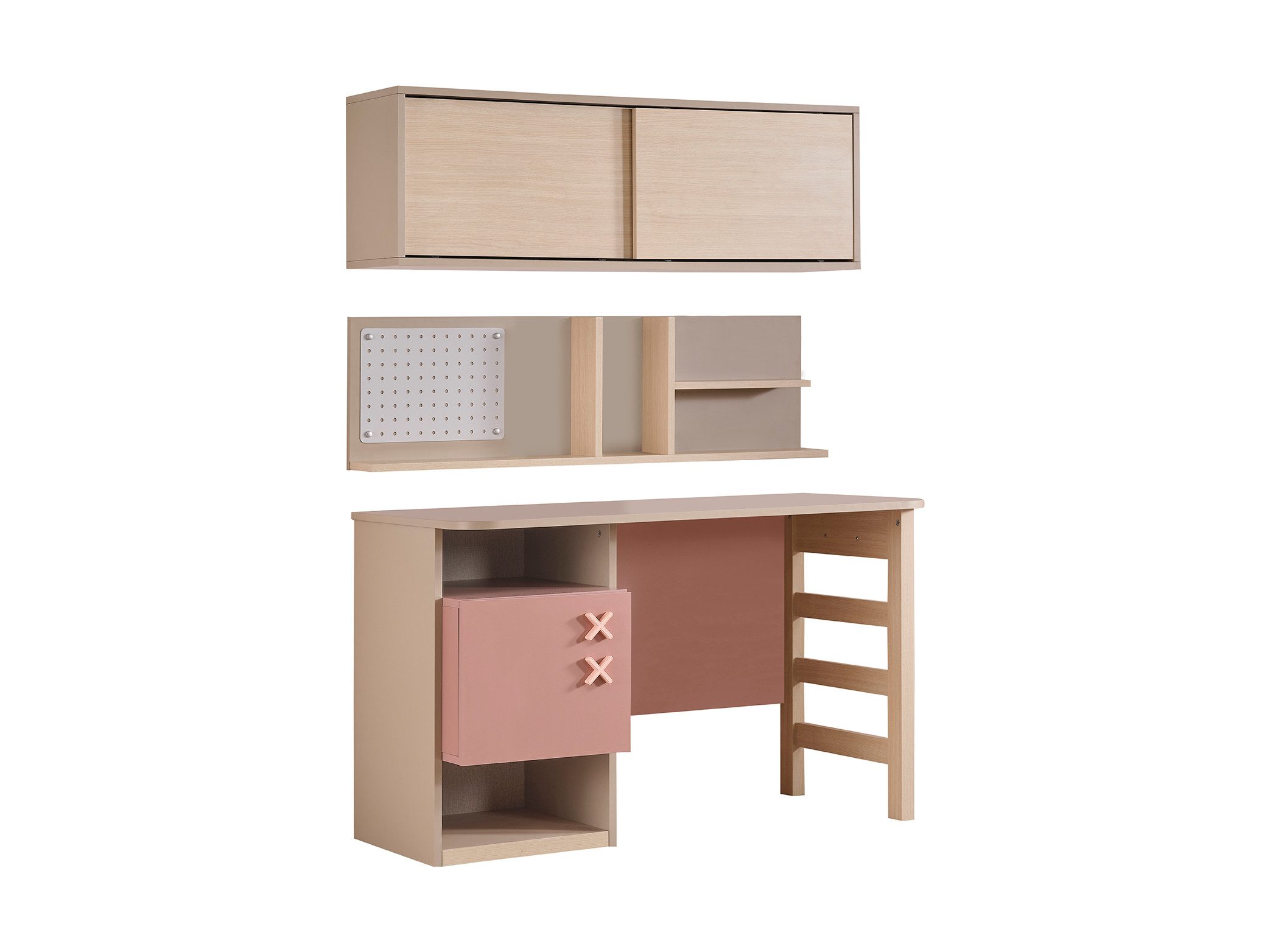 Möbel-Zeit Schreibtisch NORDIC – in Beige & Rosa – Inkl. Taschenhaken & Regalfächern