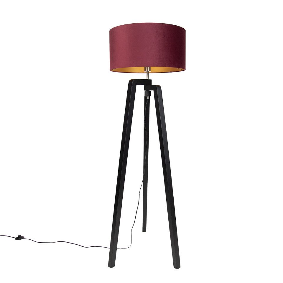 Qazqa Stehlampe Puros, ohne Leuchtmittel, Neutralweiß, QAZQA Stehlampe, e27, Schwarz, Holz, country-rustic