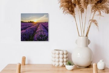 OneMillionCanvasses® Leinwandbild Lavendel - Blumen - Sonnenuntergang - Lila, (1 St), Leinwand Bilder für Wohnzimmer Schlafzimmer