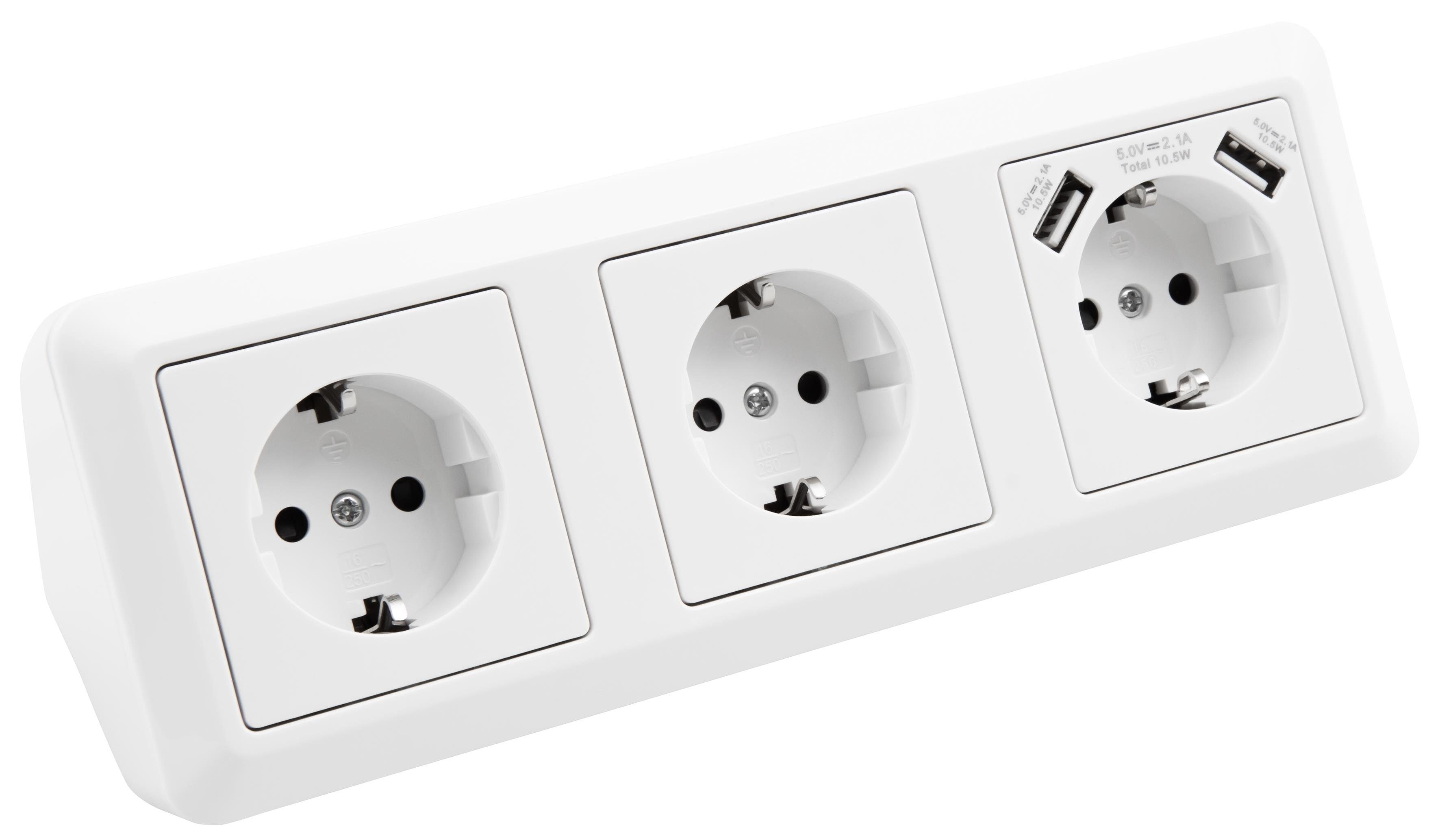 McPower MC POWER Cup Steckdosenblock Ecksteckdose Unterbausteckdose 230V/16A, Mehrfachsteckdose