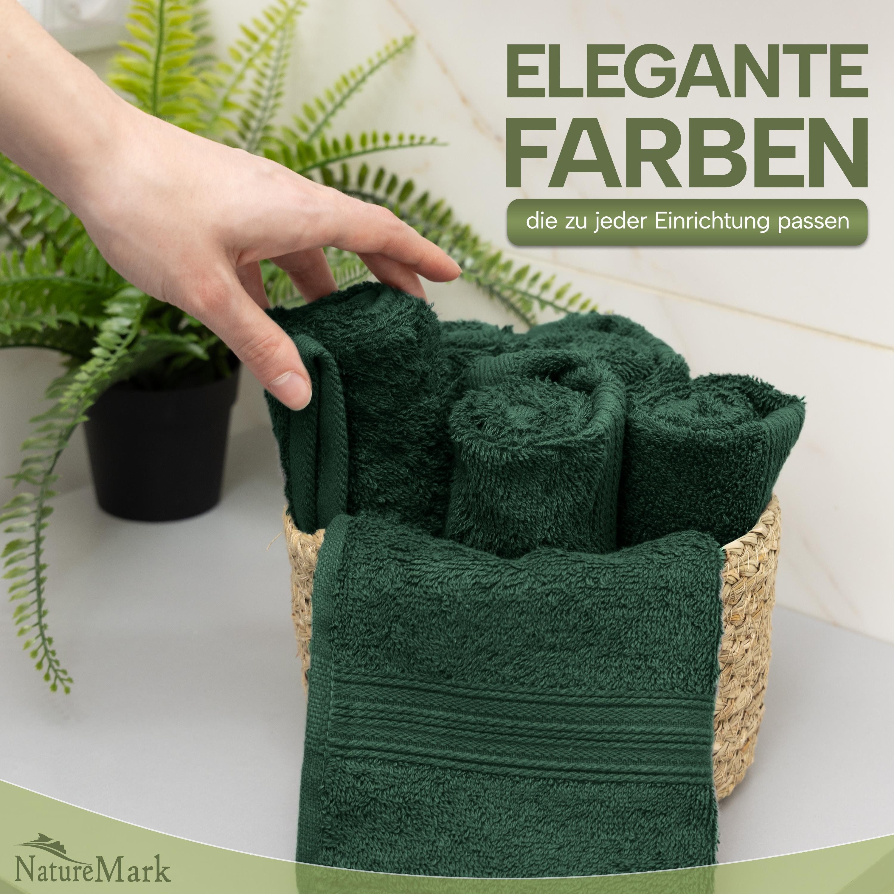 NatureMark Gästehandtuch Gästetuch 500gsm, 100% Baumwolle (12-St), Gästehandtuch Premium Qualität, 30x50cm, Dunkel grün