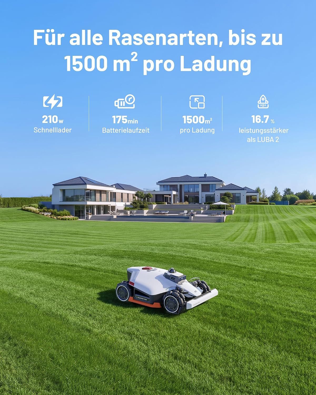 Mammotion Rasenmähroboter LUBA 3 AWD Mähroboter ohne Begrenzungskabel, bis 3000 m² Rasenfläche, (mit Garage, 360° LiDAR + Dual-Kamera-KI-Vision + NetRTK), Allra – Bild 5 von 5
