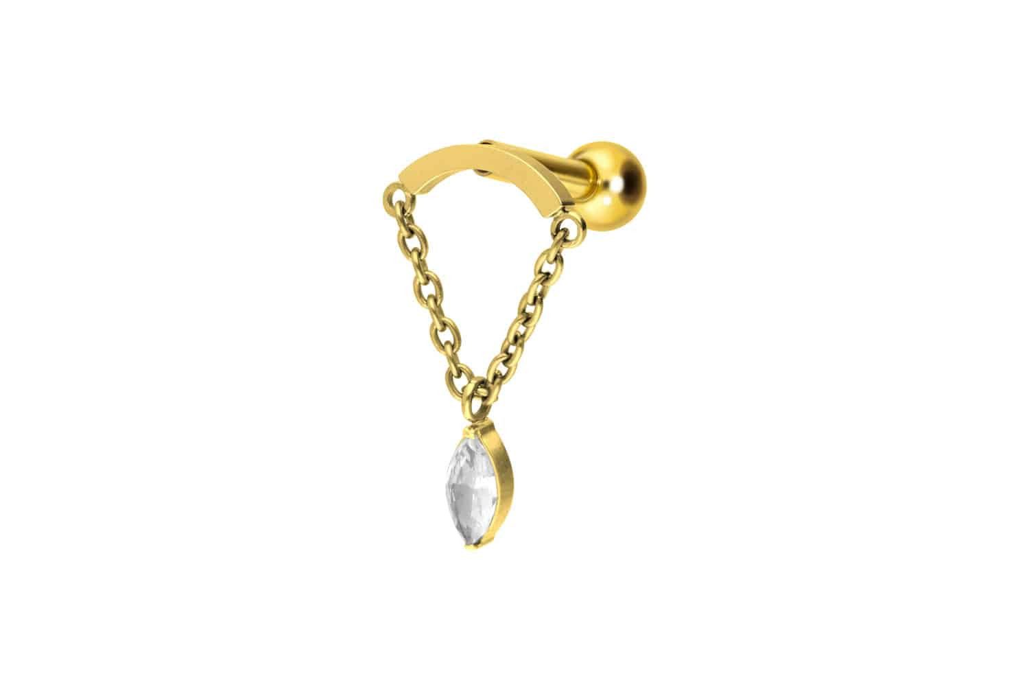 Piercing-Set Titan Ohrpiercing mit Innengewinde BOGEN + KETTE + KRISTALLTROPFEN