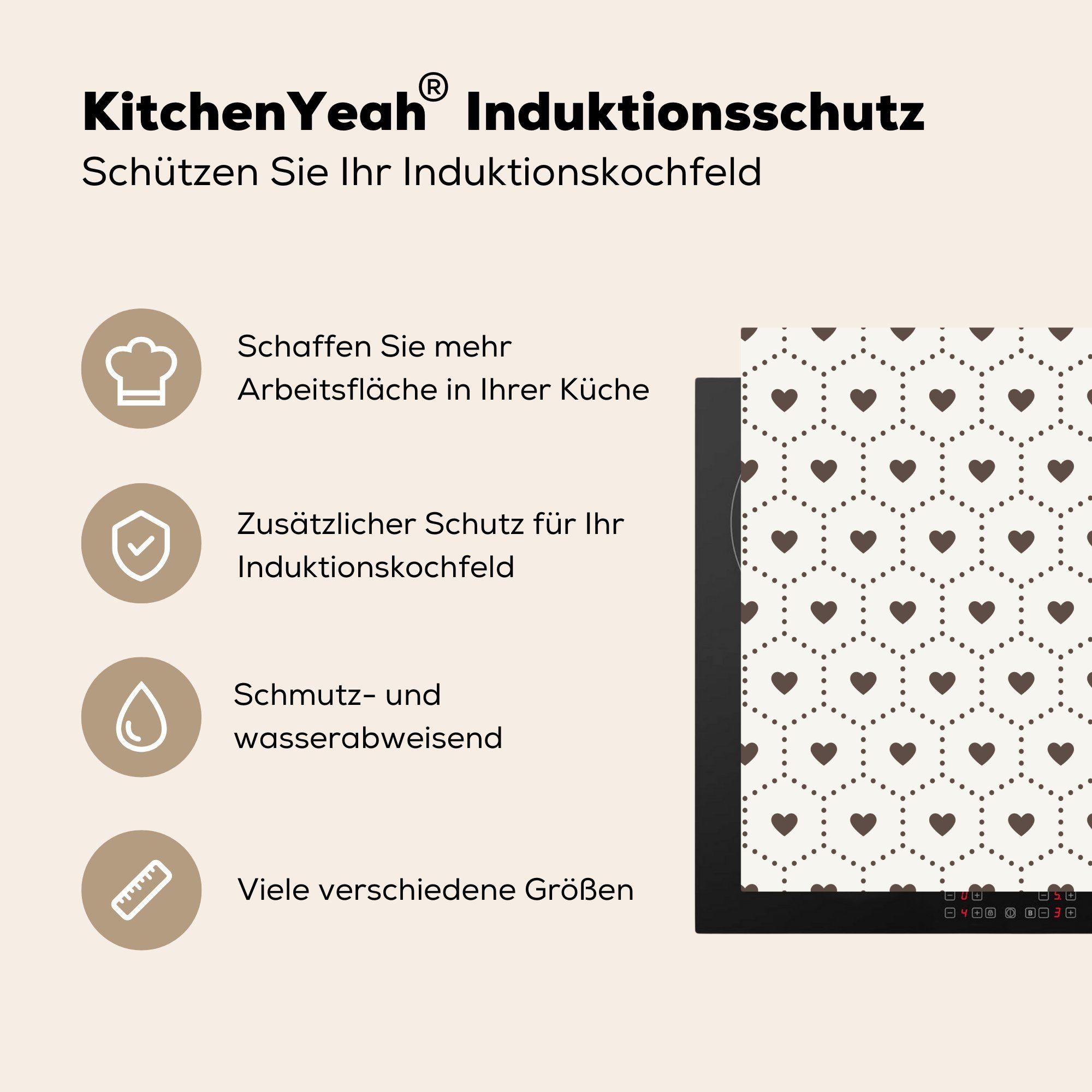 MuchoWow Herdblende-/Abdeckplatte Herz Induktionsschutz, - cm, tlg), Ceranfeldabdeckung (1 Vinyl, Induktionskochfeld, - 57x51 Geometrie Design Muster, 