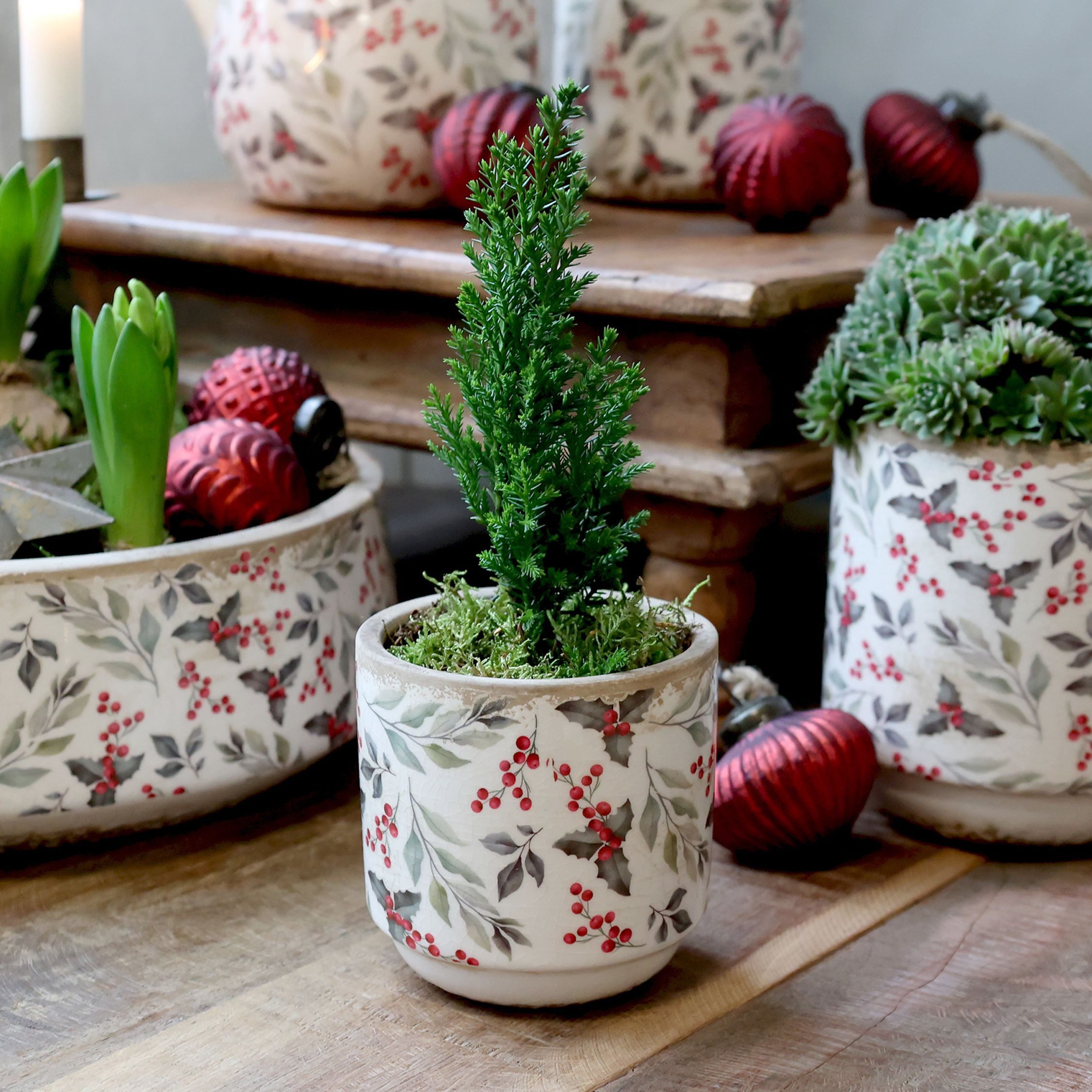 Chic Antique Übertopf Übertopf mit Blättern und Beeren Motiv, H10/D10 cm cr günstig online kaufen