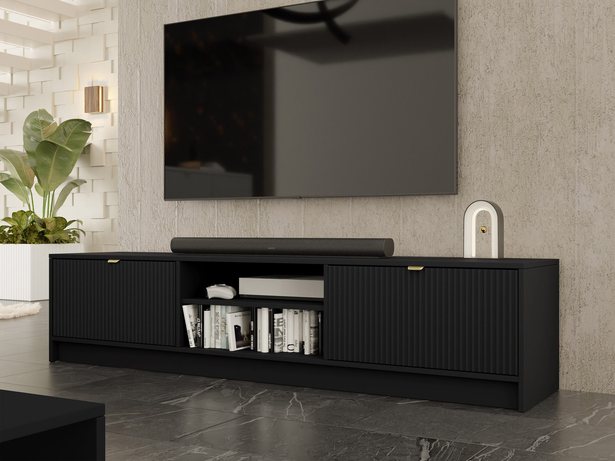 MIRJAN24 TV-Schrank Tireno 2K (mit zwei Klappen) Aluminiumgriff in der Farbe Gold – Bild 3 von 5