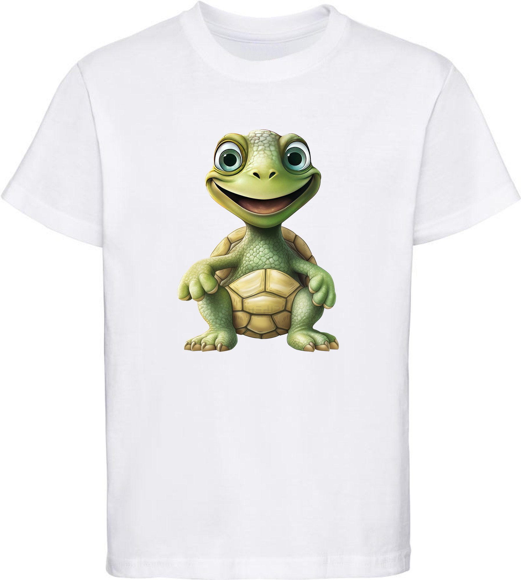 MyDesign24 T-Shirt Kinder Wildtier Print Shirt bedruckt - Baby Schildkröte Baumwollshirt mit Aufdruck, i279 weiss