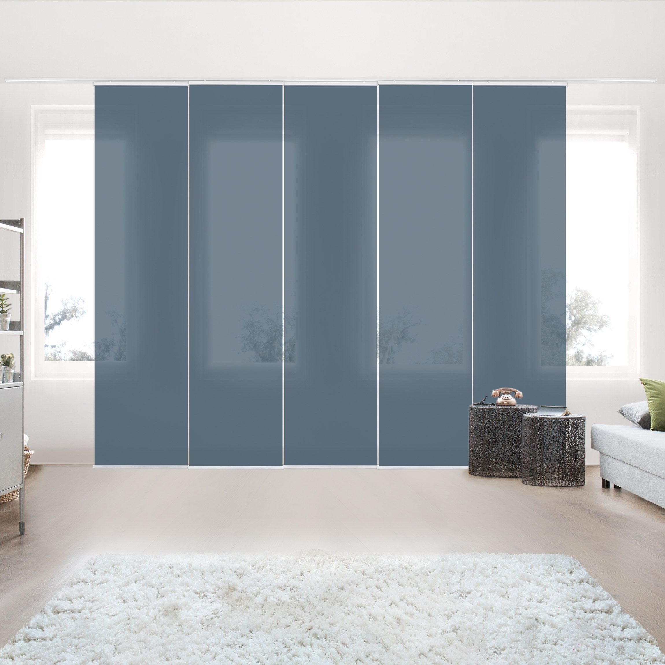 Bilderdepot24 Schiebegardine modern Flächenvorhang blickdicht Schieferblau, günstig online kaufen