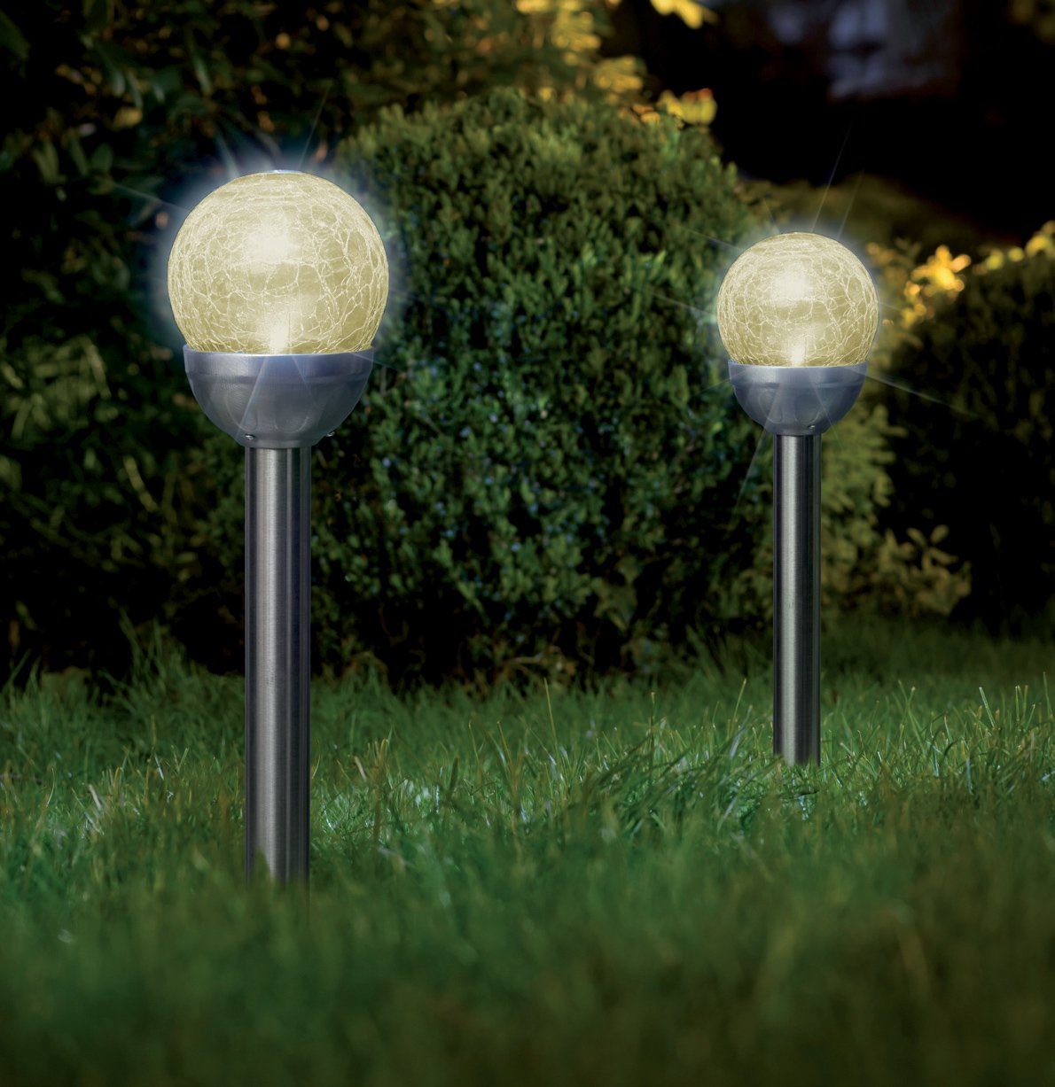 Solarlampen Gartenleuchten LED aus warm-weiß mit Edelstahl Bruchglaskugel, moderne für Lichtfarbe: Gardenstyle Solarleuchte integriert, wetterfest, IC automatischen bunt Bruchglaskugel, Farbwechsel, fest LED kabellos, mit Warmweiß, Außen Solar