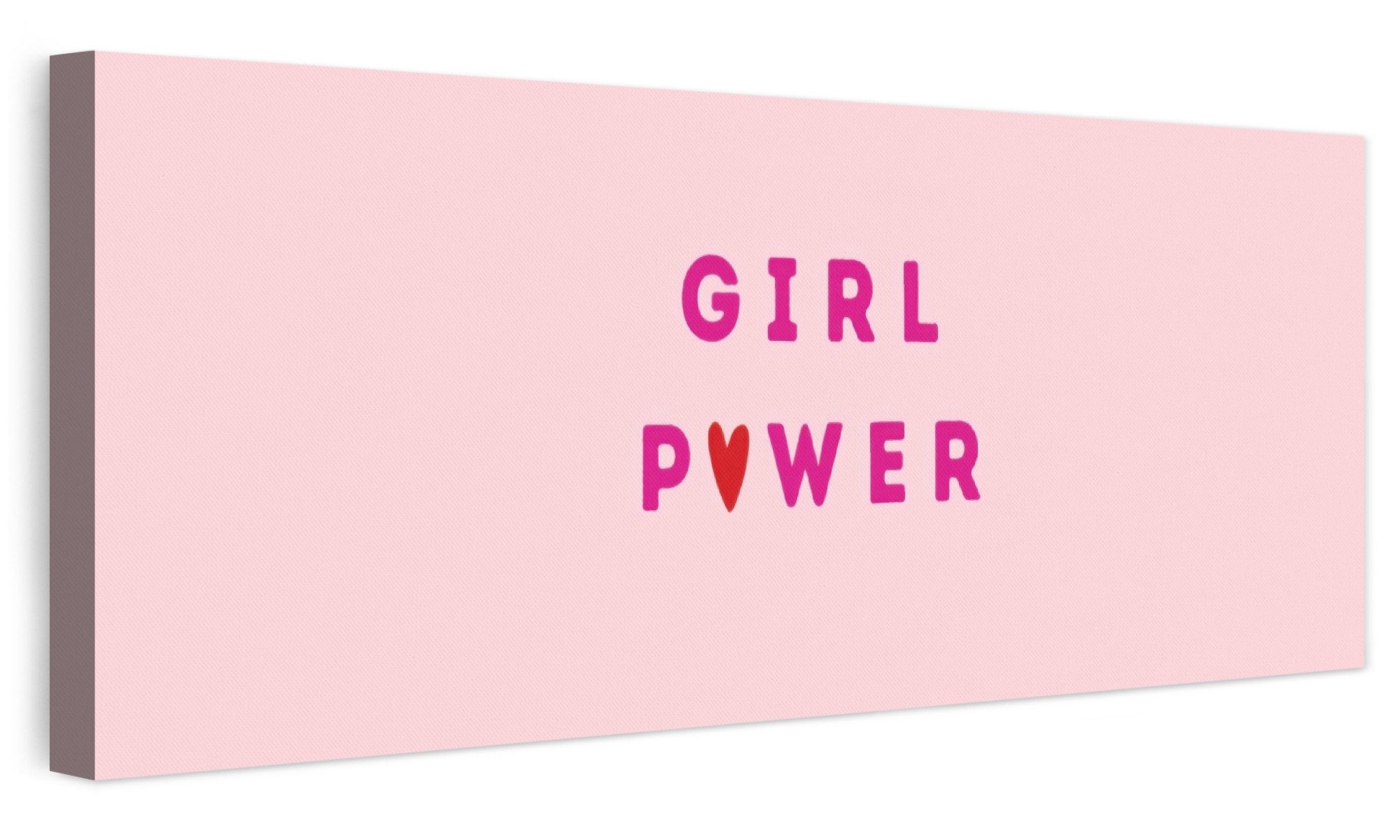 OneMillionCanvasses® Leinwandbild Panorama Girl-Power - Rosa - Herz, Fotodruck (1 St), Wandbild, Deko Schlafzimmer Wohnzimmer Flur 60x20 cm