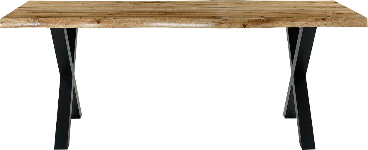 Jockenhöfer Gruppe Esstisch Marlon, geschwungene Baumkantenoptik und schwarzes Untergestell