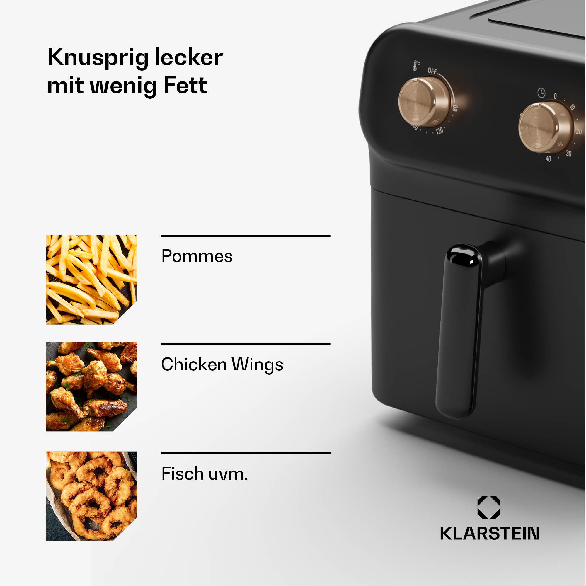 Klarstein Heißluftfritteuse, 1900 W, Heißluftfritteuse Backen Rösten Grill Thermostat 9L 1900 W