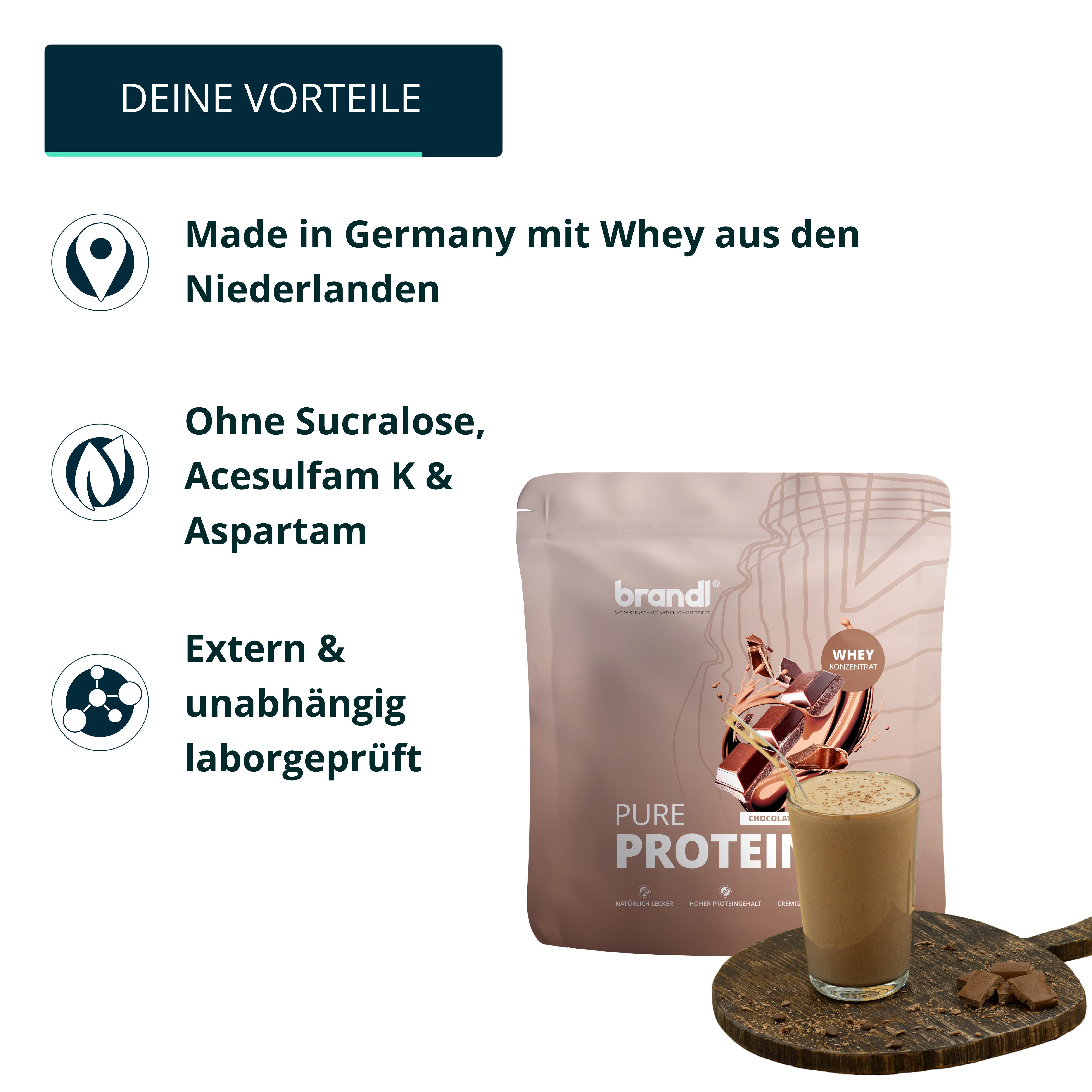 Brandl Nutrition Pure Protein Whey Pulver – cremig, authentisch & voller Geschmack Pulver, 1000 g, Premium-Qualität unabhängig laborgeprüft, hochwertiges Whey aus der EU