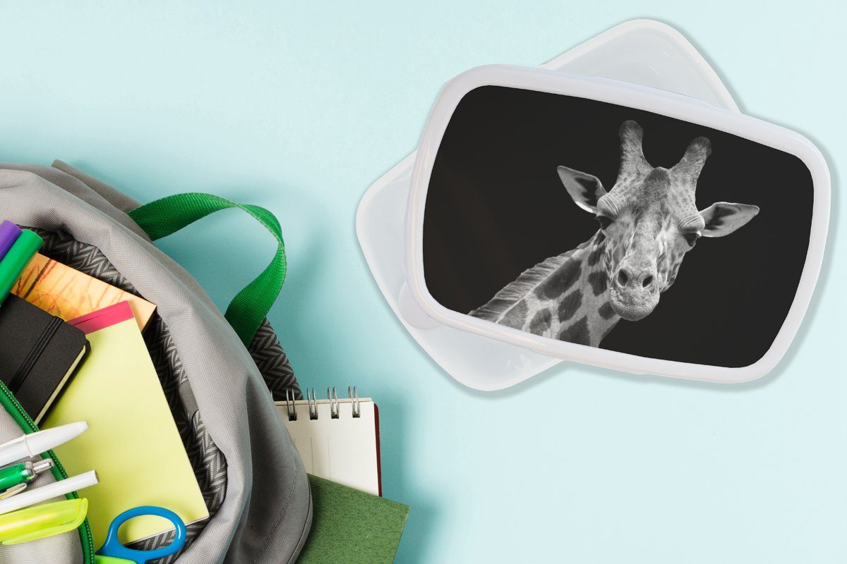 (2-tlg), Weiß Mädchen Schwarz Porträt, - und Erwachsene, und für Jungs Kunststoff, - - Wildtiere Kinder Brotbox Brotdose, MuchoWow - für Lunchbox Giraffe