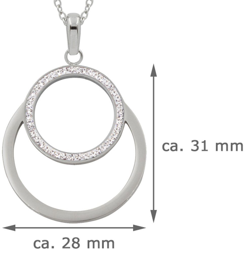 LUISIA® Kette mit Anhänger "Doppelring mit Zirkonia", Edelstahl Silber 50cm günstig online kaufen