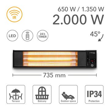 TROTEC Terrassenstrahler Infrarot Heizstrahler IR 2010 S, Infrarotwärme ohne Vorheizen, 2000 W