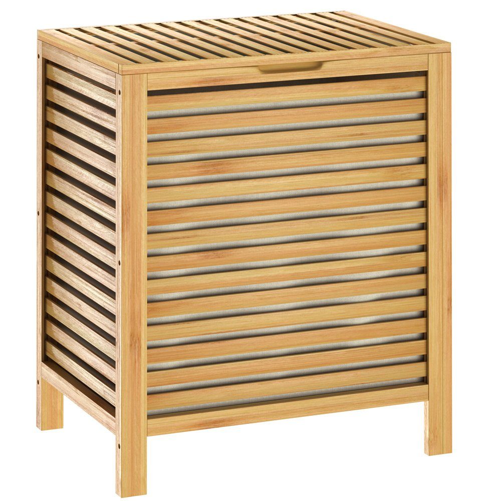 Wäschetonne Bamboo mit Deckel und Stoffeinsatz Wäschekorb Bad Truhe Holz 
