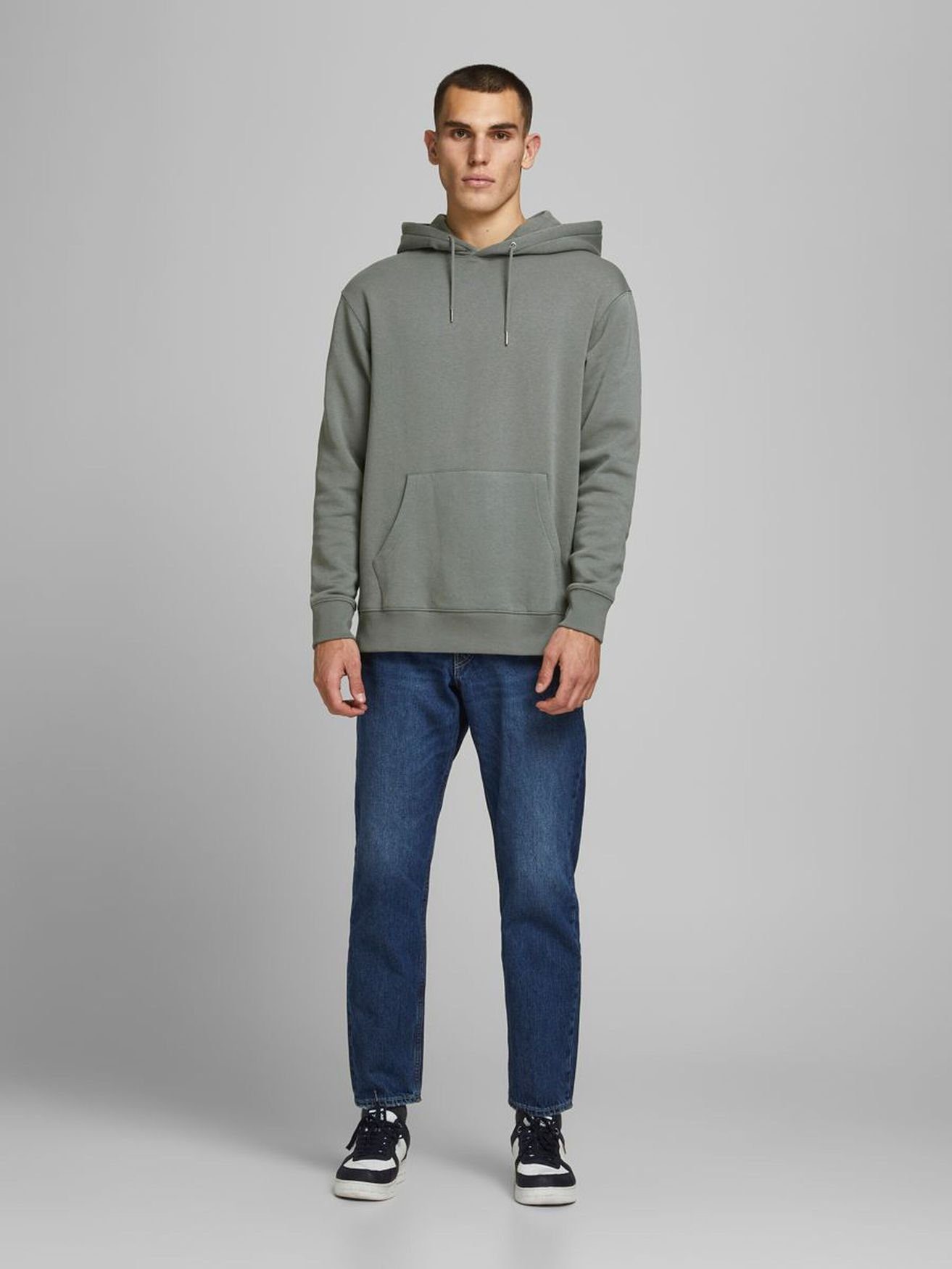 Jack & Jones Grau Kapuzen Pullover Hoodie SWEAT HOOD in (1-tlg) Hoodie Jumper 3469