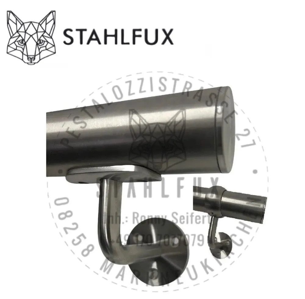 StahlFux Handlauf Wandgeländer Treppenhandlauf Edelstahlgeländer, 30 cm Gesamtlänge, (Spar-Set, 1 St., Robuste 90°-Befestigung mit Kugelring), 2–5 Wandhalter je nach Длина (ab 200 cm mit Verbinder)